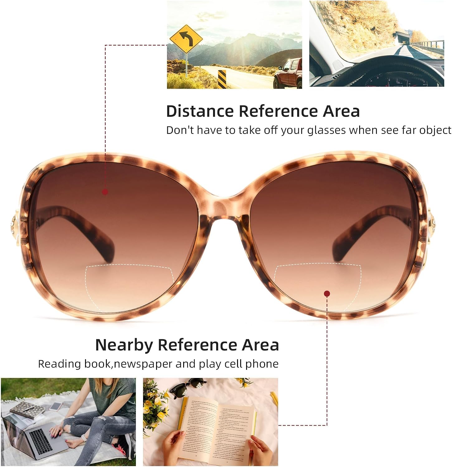 Detalle 2 de JM Classic Bifocal Reading Sunglasses for Women – Vintage Oval Outdoor Readers