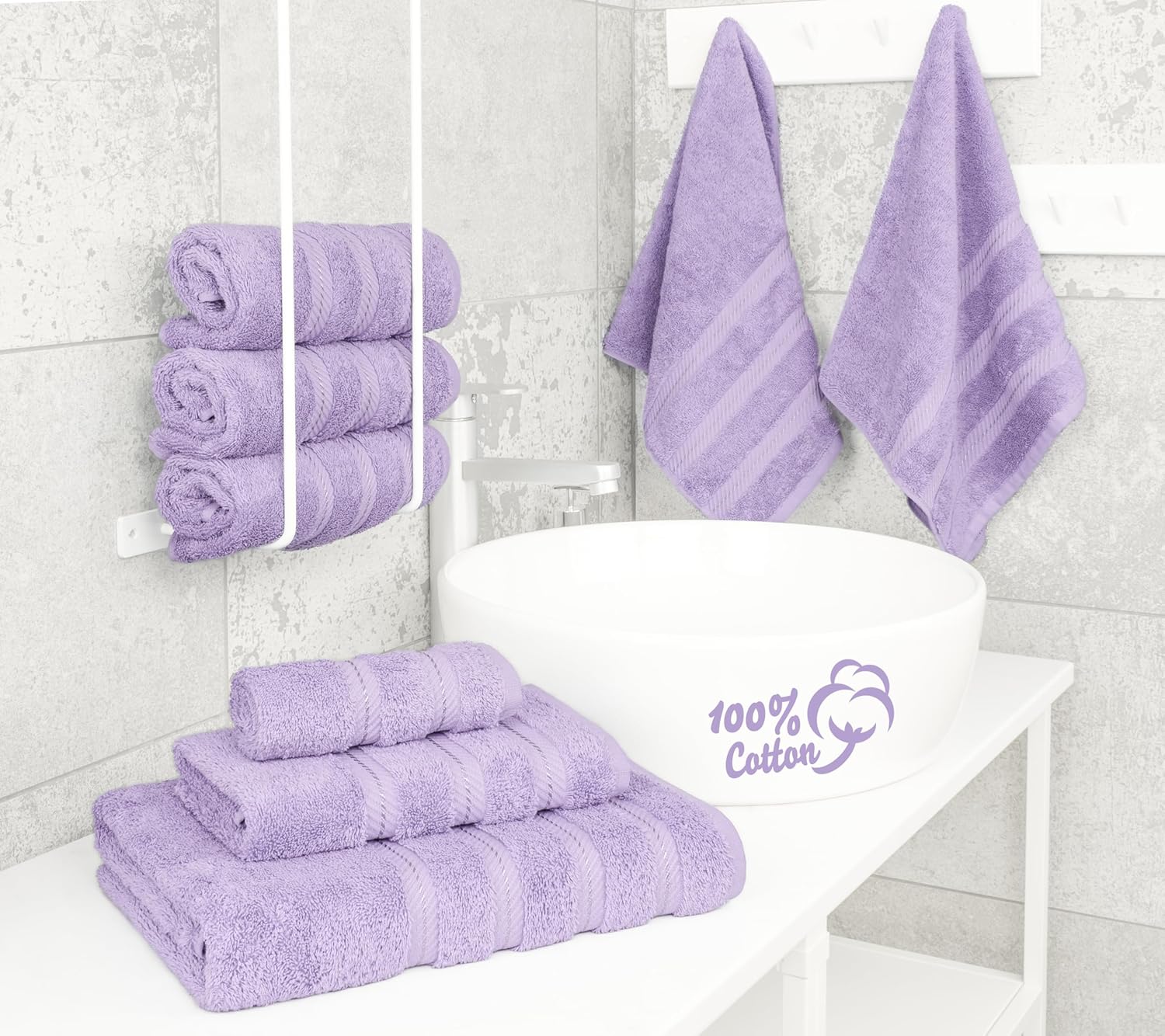 Thumbnail 1 de American Soft Linen 6-Piece Luxury Turkish Towel Set (Lavender) — 100% Cotton, 600 GSM