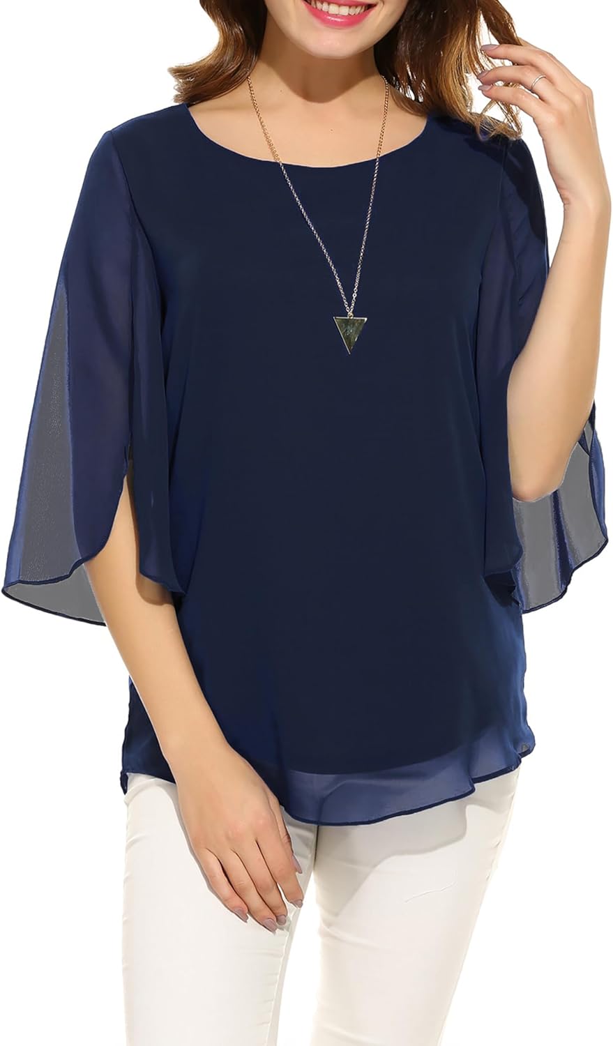 Thumbnail 1 de Timuspo Damen Chiffon-Tunika mit Rundkragen und Halbärmel – Lässig & Loose Fit für große Größen