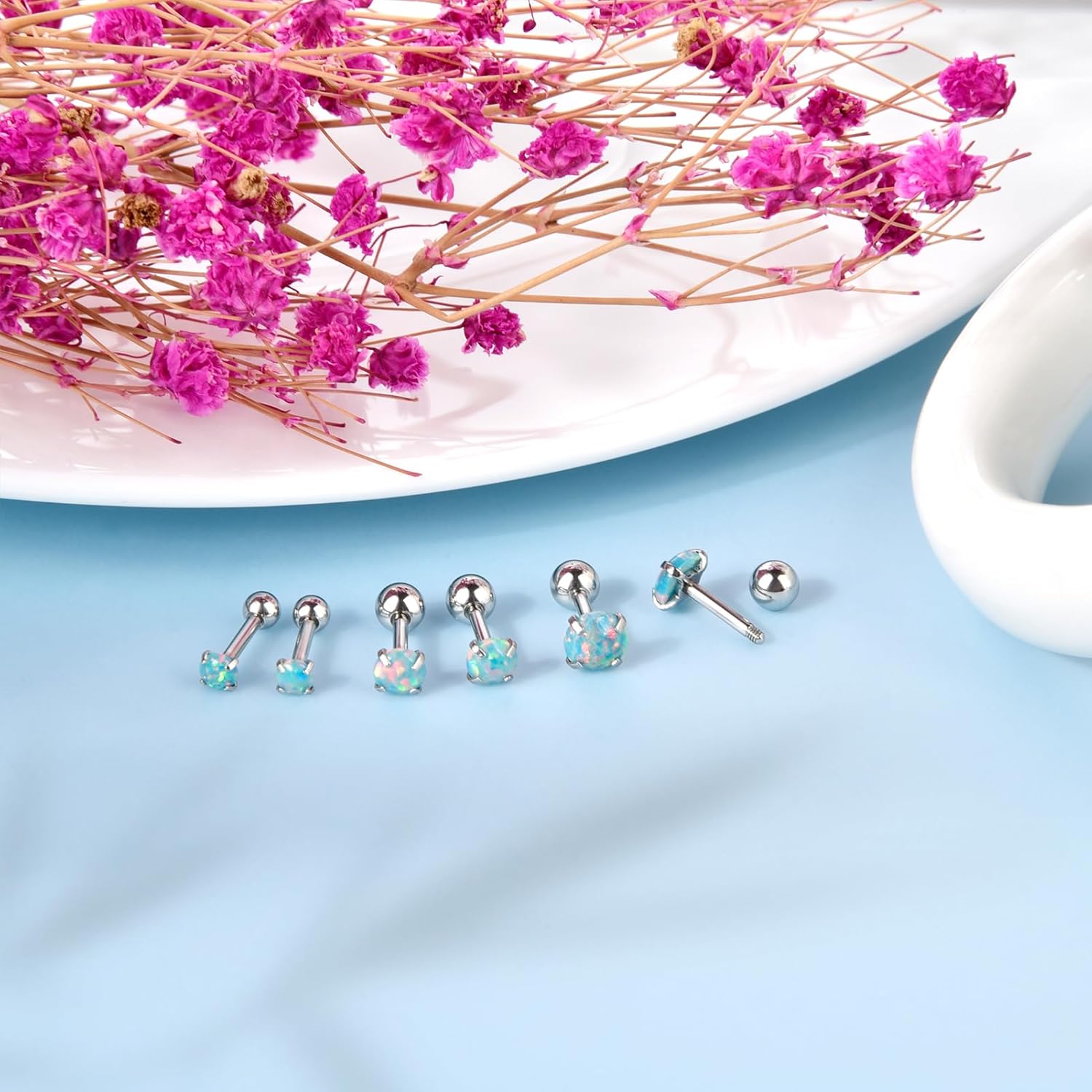 Thumbnail 2 de Lantine 16G Helix Piercing Earrings – 316L Stainless Steel with Real Opal, 5pcs/3 pairs