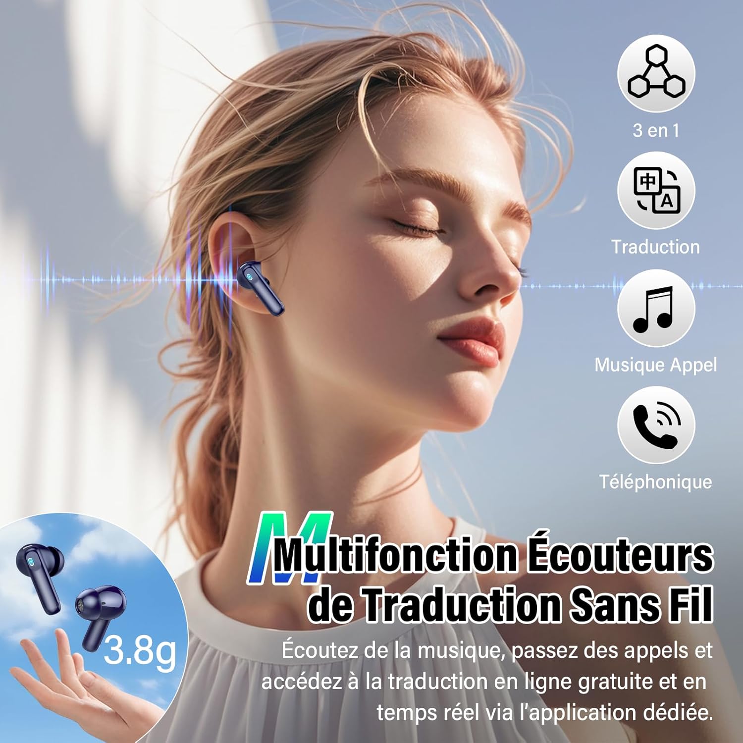 Thumbnail 4 de AI Écouteur Traducteur Instantané 164 langues avec ANC/ENC, écran tactile LED et autonomie jusqu’à 48 h