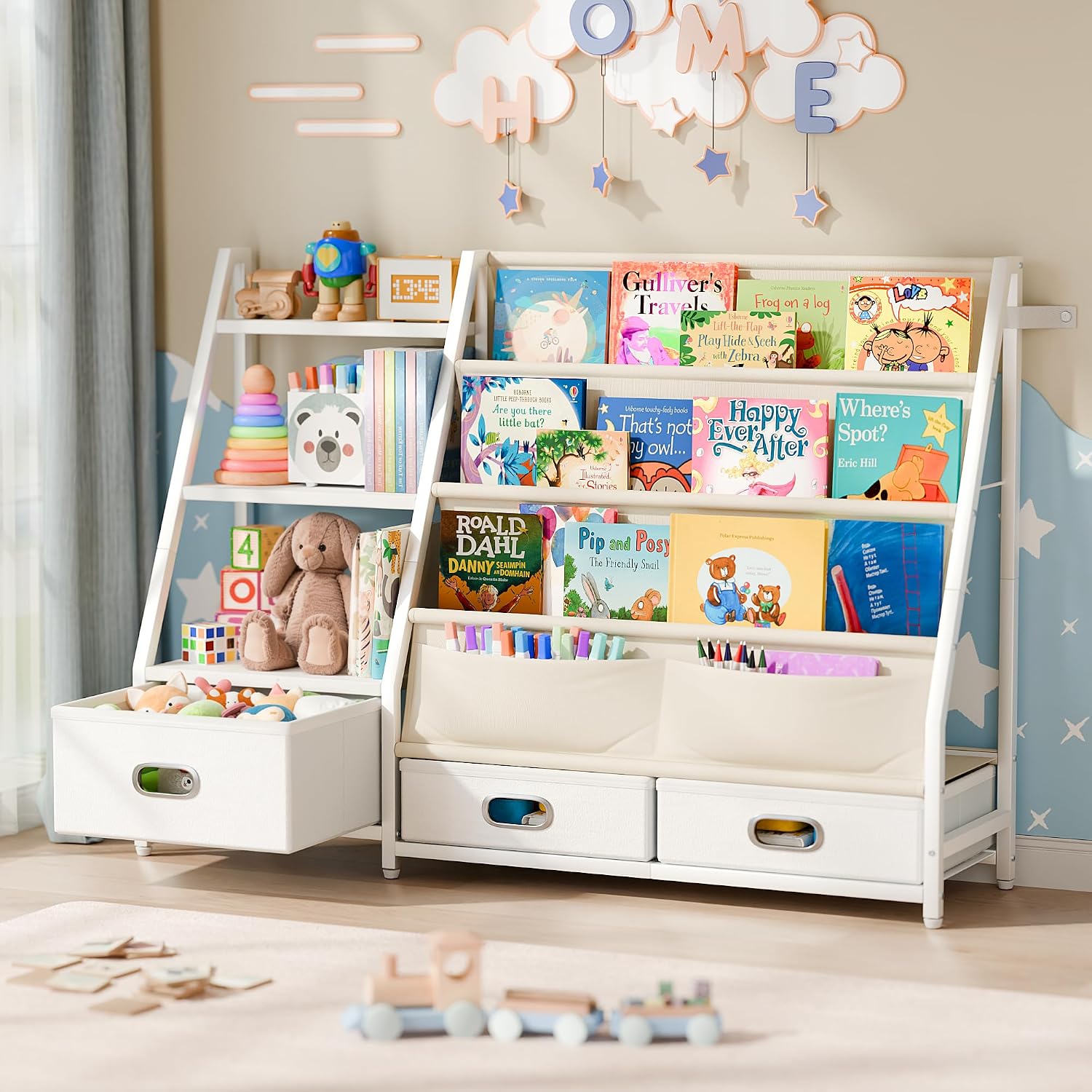 Detalle de POZILAN SJ08 Kids’ Bookshelf and Toy Organizer, 3 Drawers, 3-Tier Shelf