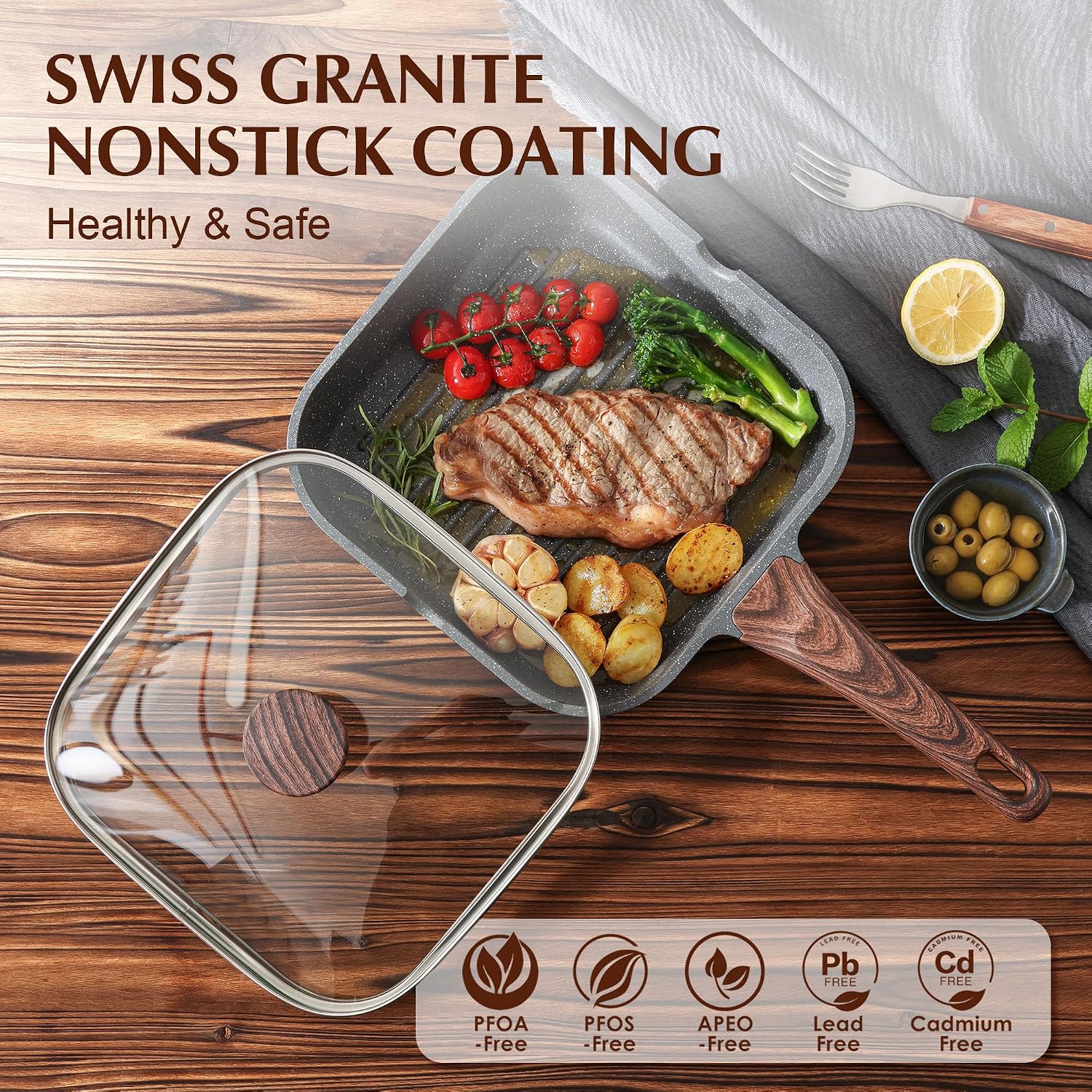 Thumbnail 1 de SENSARTE Nonstick Grill Pan with Lid (9.5 Inch) — Durable, Versatile Grill Pan for Indoor & Outdoor Cooking