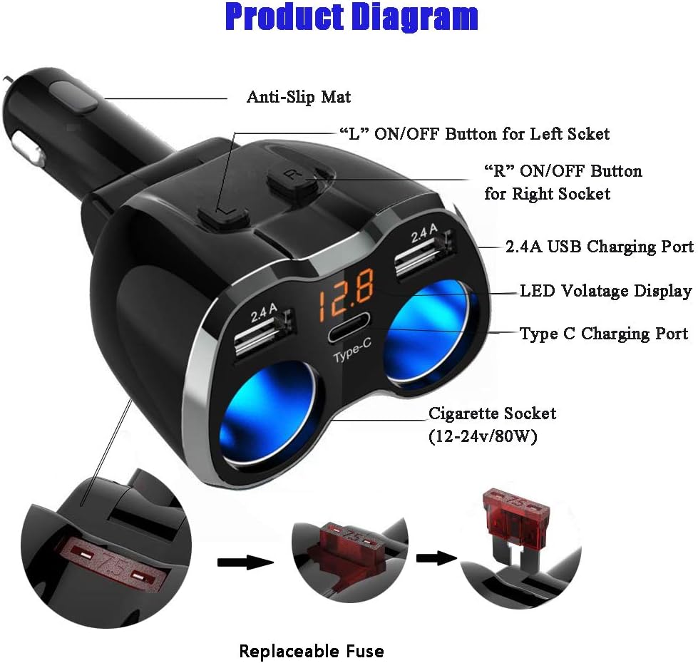 Thumbnail 6 de Car Charger 120W with Dual USB and Type‑C 🔌