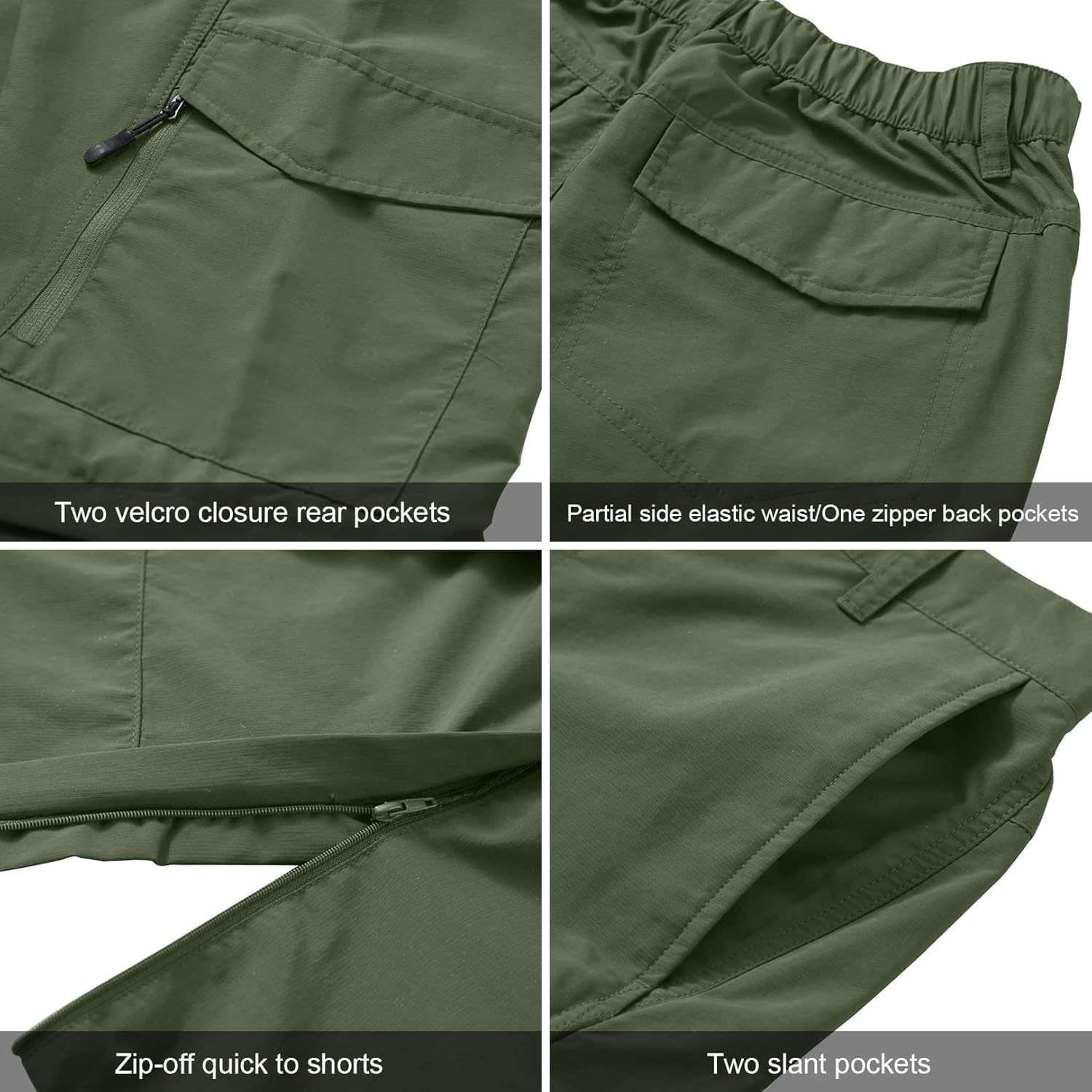 Detalle 2 de Men's Hiking Pants Quick Dry Lightweight Fishing Convertible Zip-Off Safari Trousers