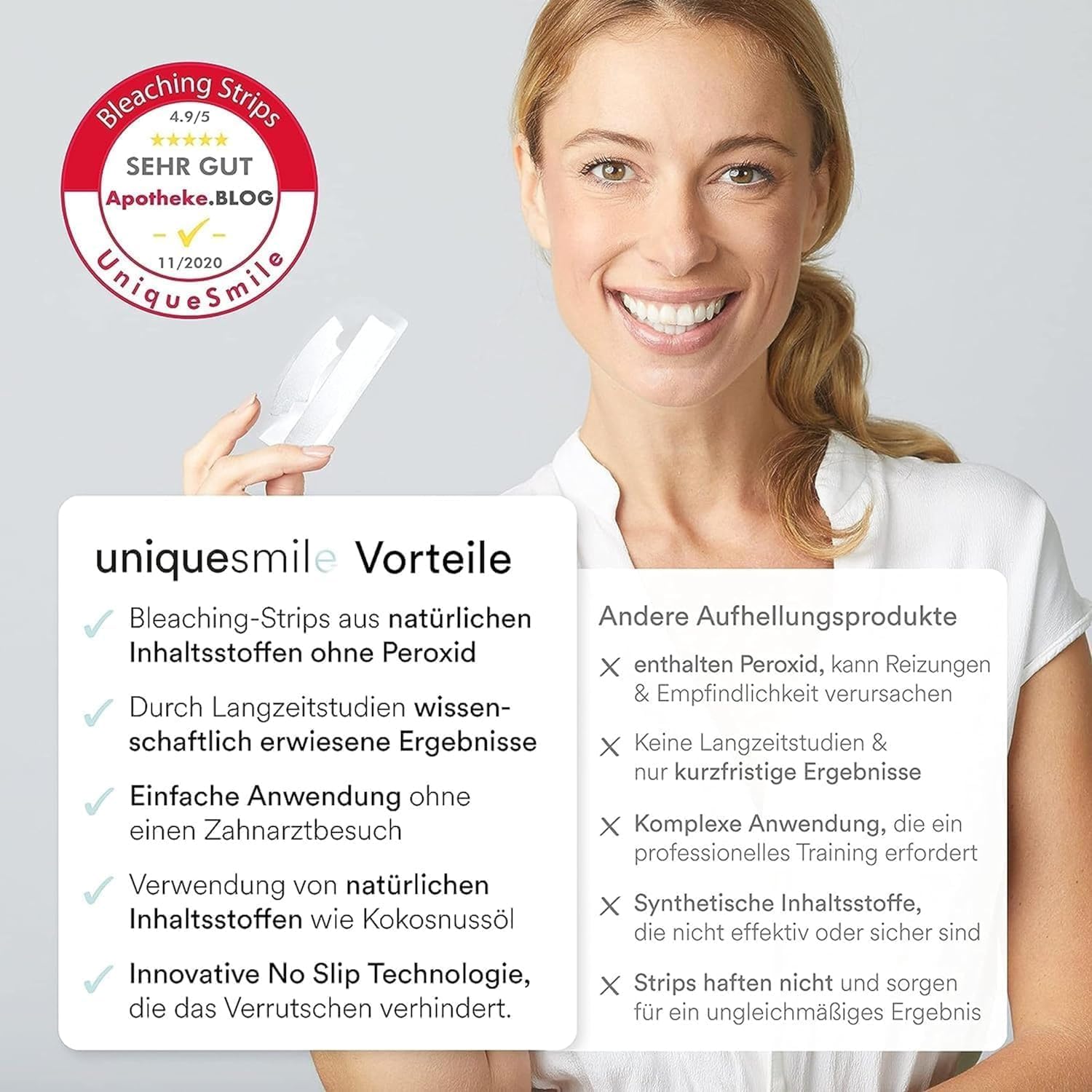 Detalle de Uniquesmile Zahnaufhellung Whitening Strips 40 Stück 🦷