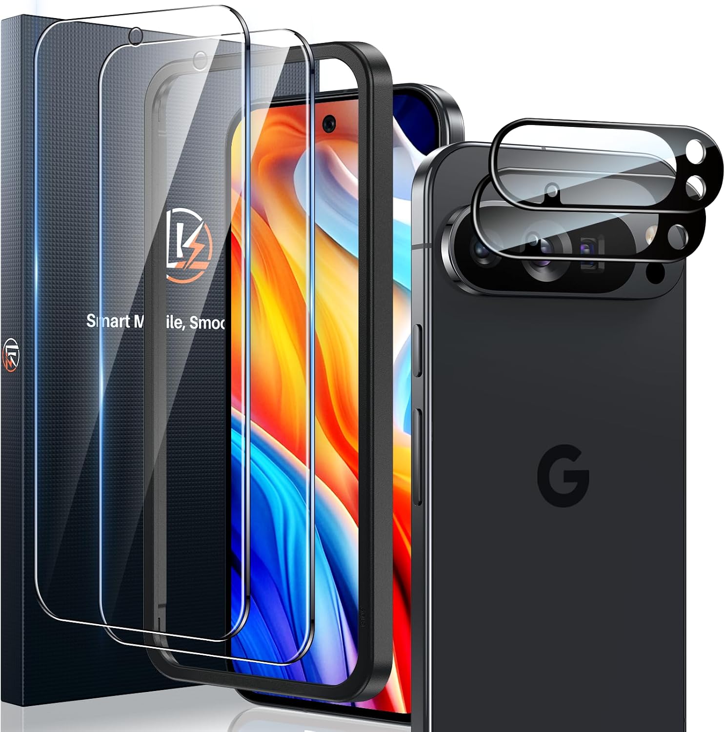 Detalle de LK 2+2 Pack Screen Protector for Google Pixel 10 Pro XL (2 Tempered Glass + Camera Lens Protectors) with Fingerprint Unlock Support
