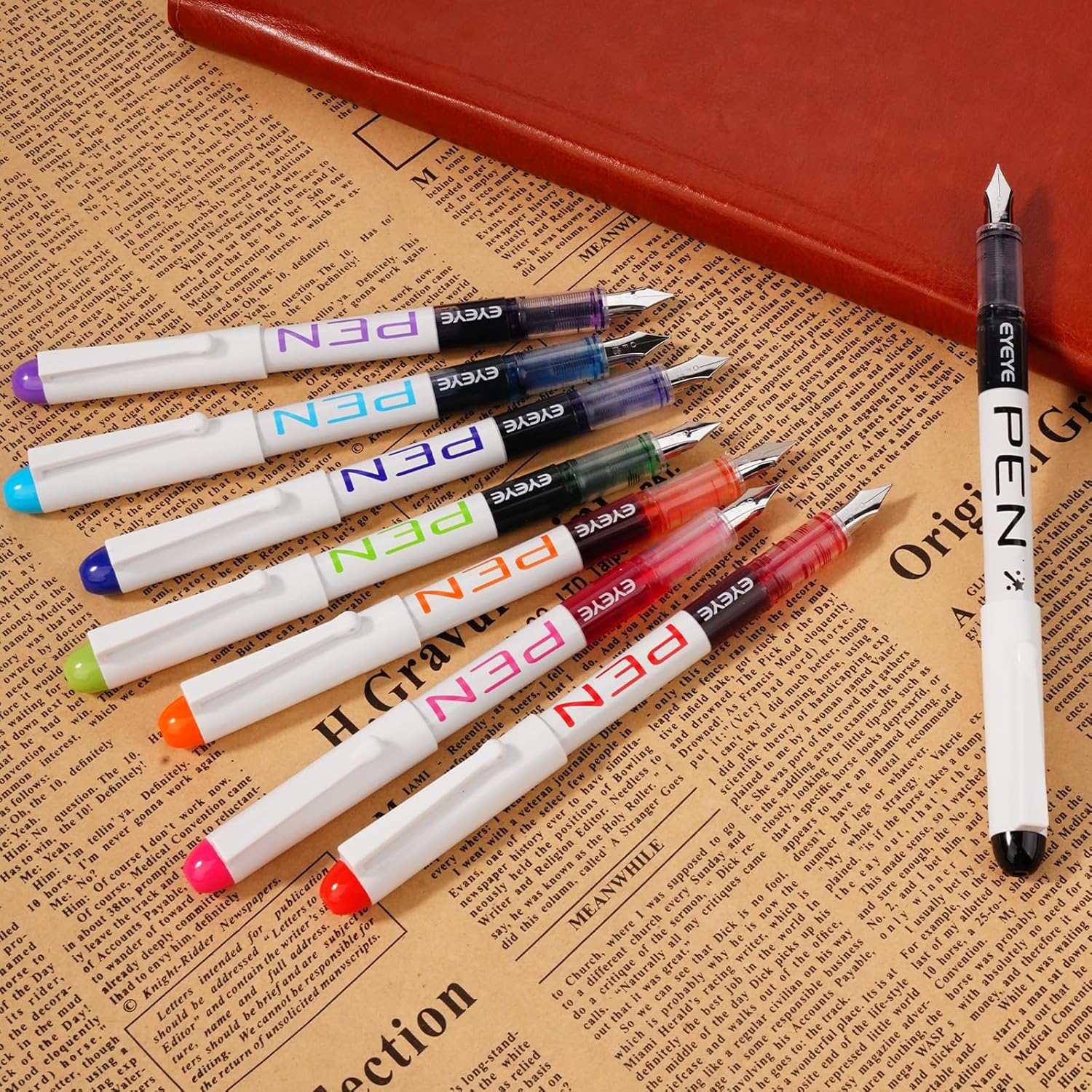 Detalle 1 de EYEYE FP10F Fountain Pens, 0.5mm Fine Nib, White Barrel, 8-Pack