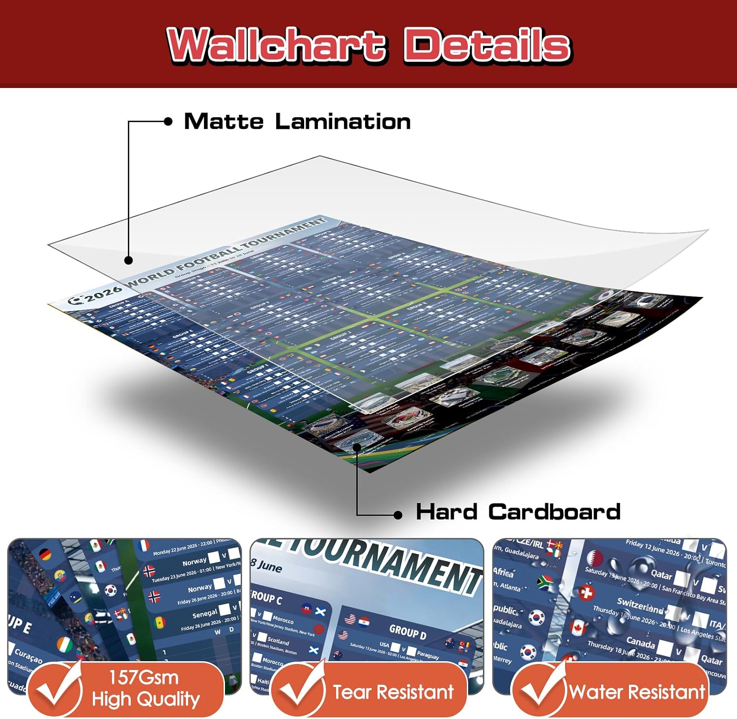 Thumbnail 3 de AhfuLife World Cup 2026 Flags Bunting & Wall Chart Set (15m, 48 Flags + 2 Posters) – A2 Poster with 48 Teams Schedule