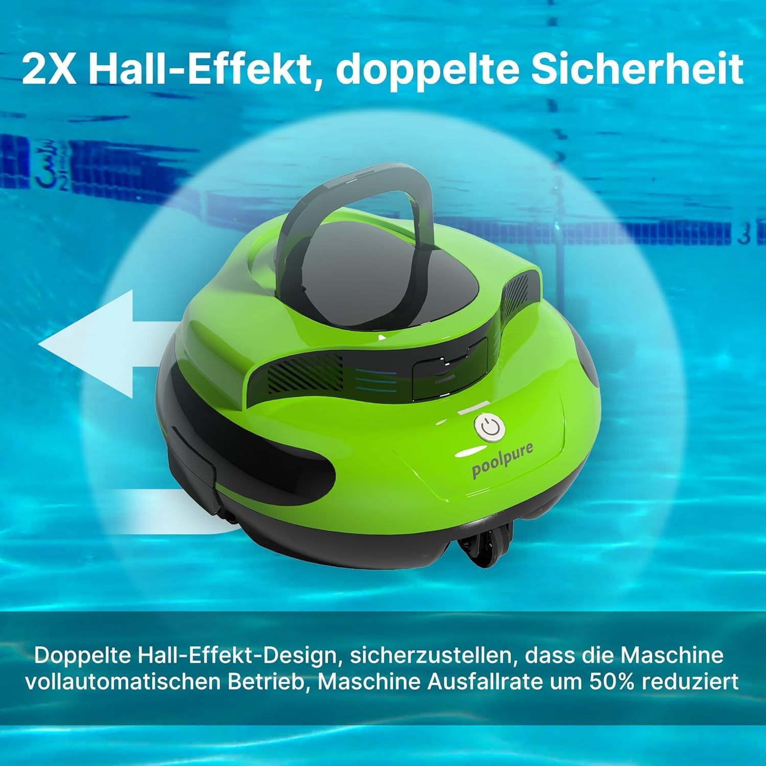 Detalle de POOLPURE Robot de piscine sans fil – Nettoyage rapide sur planchers plats jusqu’à 90 m²