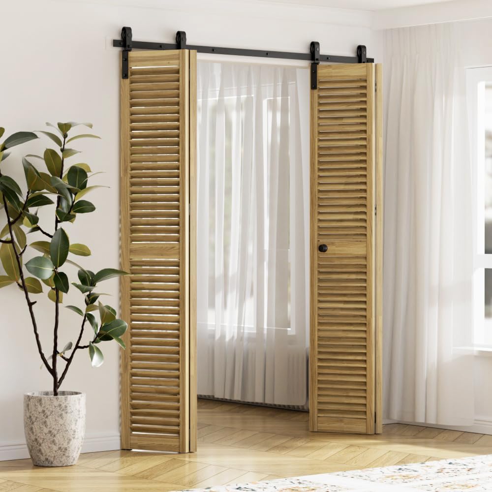 Detalle de WOLFBIRD 214CM/7FT Falttürbeschlag‑Set für 2‑Tür‑Schiebetüren – robustes DIY‑Kit