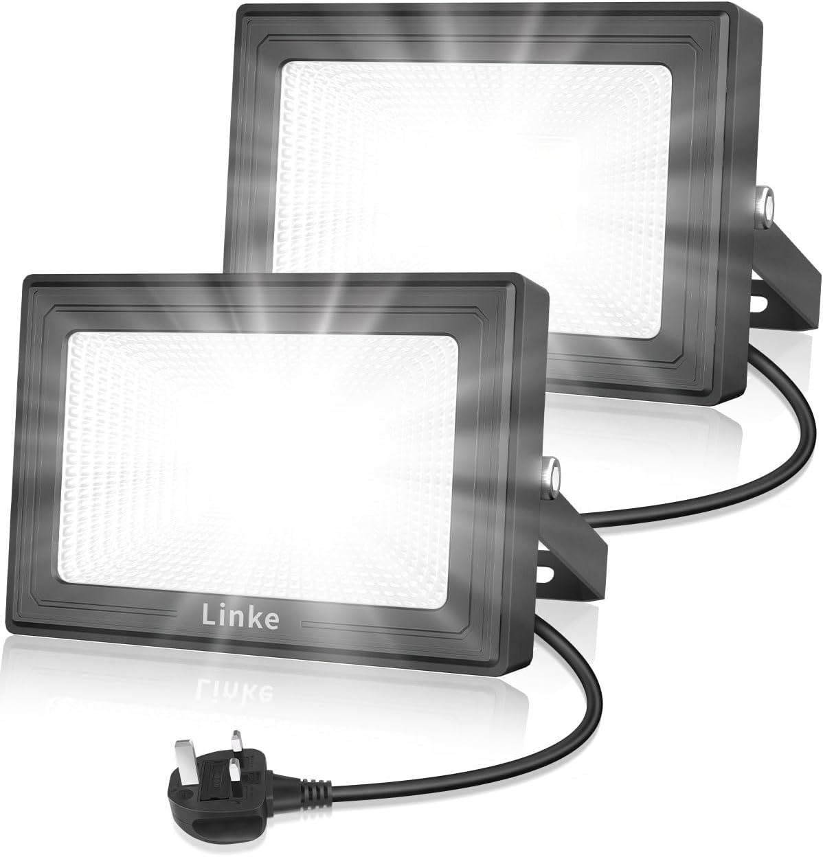 LINKE 60W LED Floodlights with Plug (2 Pack) – 5200LM, IP66, 6500K Daylight White, 120° Beam