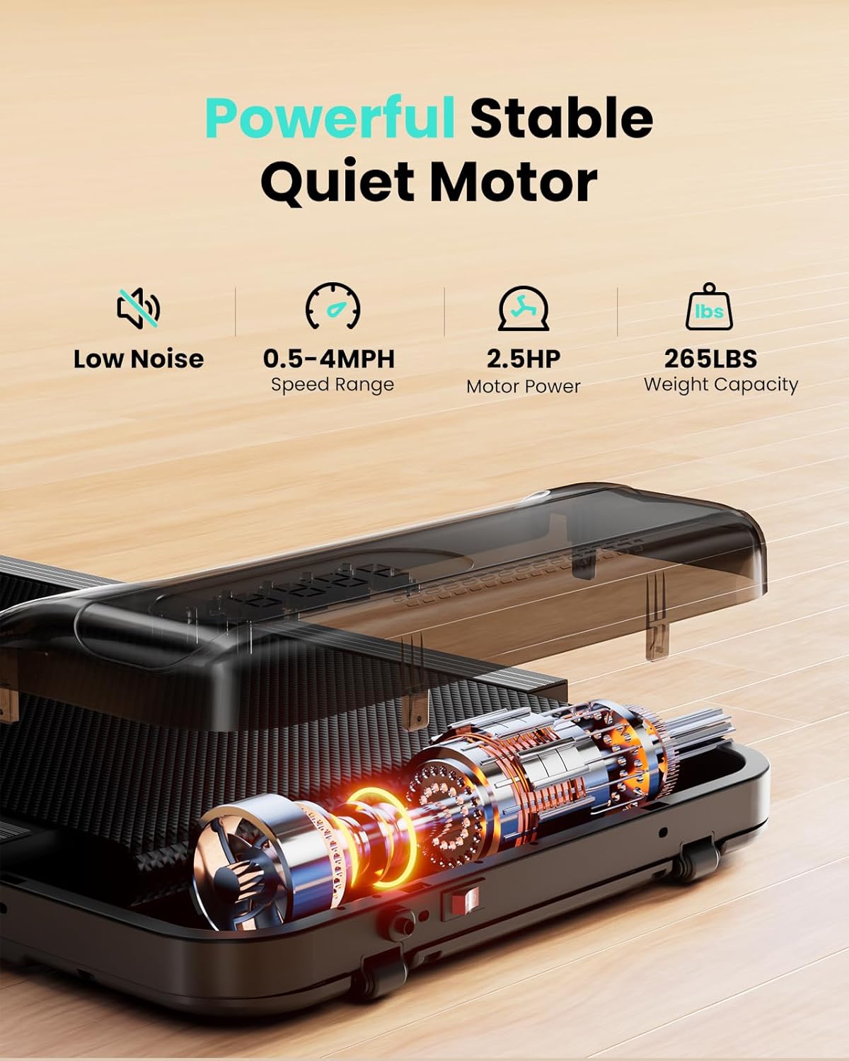 Detalle 2 de Abonow 3000W Under-Desk Walking Pad, 8% Manual Incline, LED Display