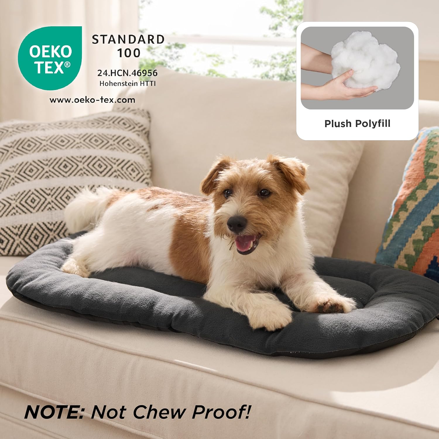 Detalle de BEDSURE waschbares Hundekissen für mittelgroße Hunde (74x46 cm), dunkelgrau – rutschfeste Unterseite