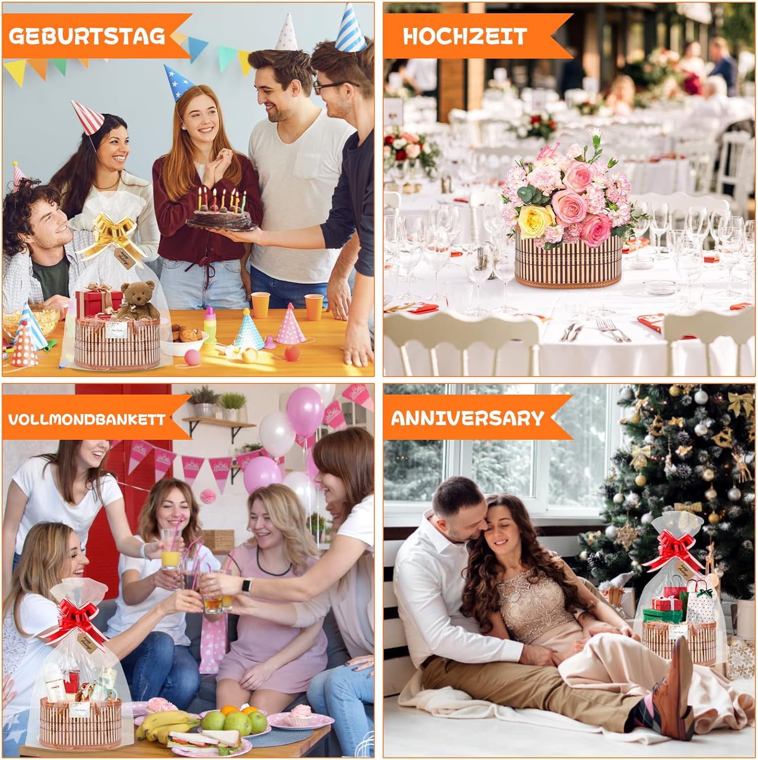 Thumbnail 5 de SelfTek Geschenkkorb Leer Groß – 2er-Set Bastelkorb aus Bambus, leer, 30x20x15 cm, inklusive Folie, Schleifen und Grußkarte