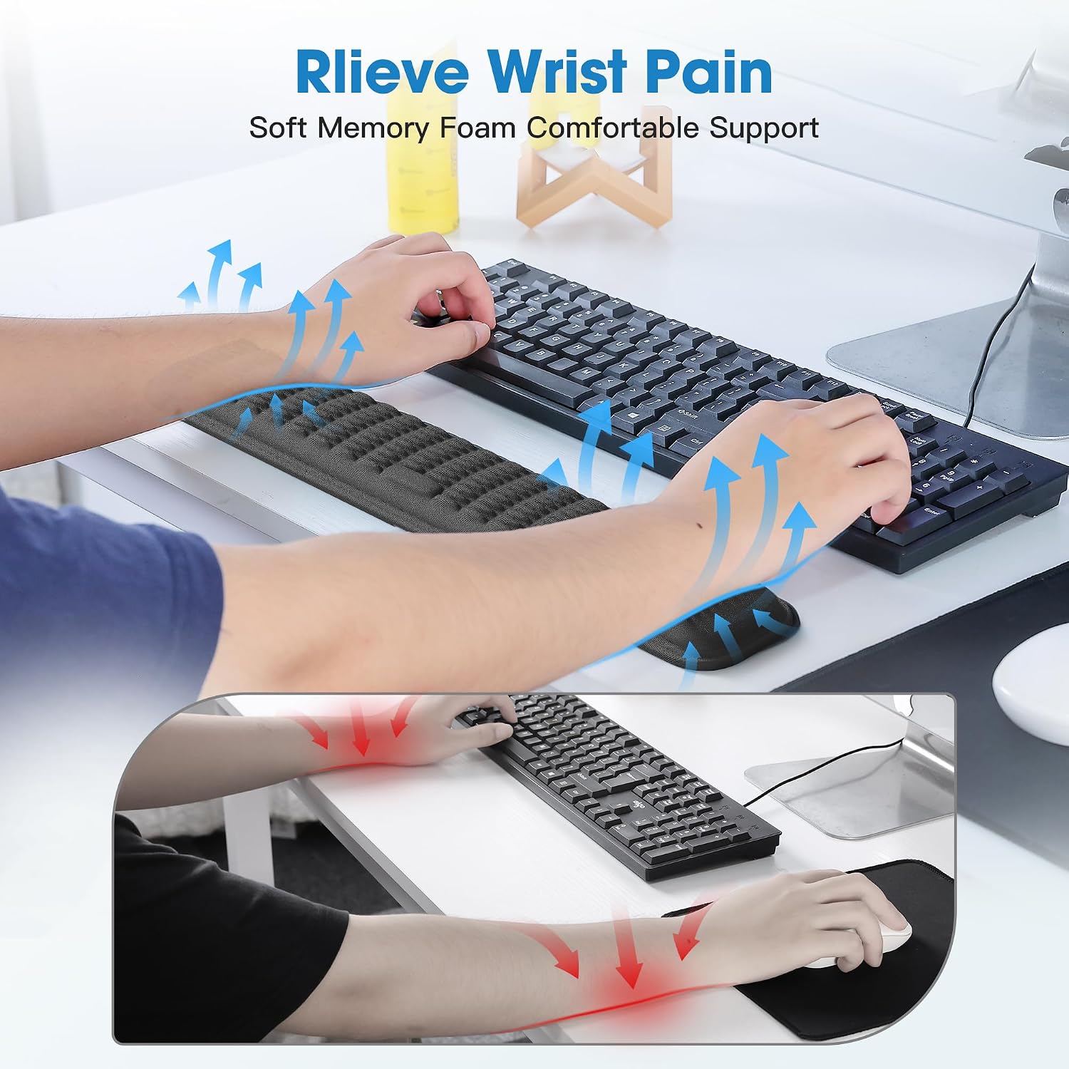 Detalle 2 de MEKASS MEKASS-003 Keyboard Wrist Rest, Memory Foam, Non-Slip Base