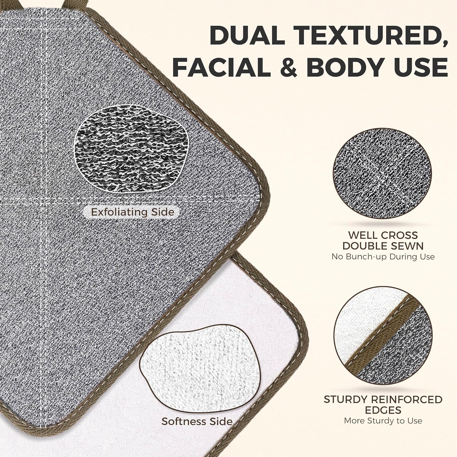 Detalle 2 de ZOMCHI 3PCS serviettes/démaquillantes exfoliantes double face pour visage et corps (fumé)