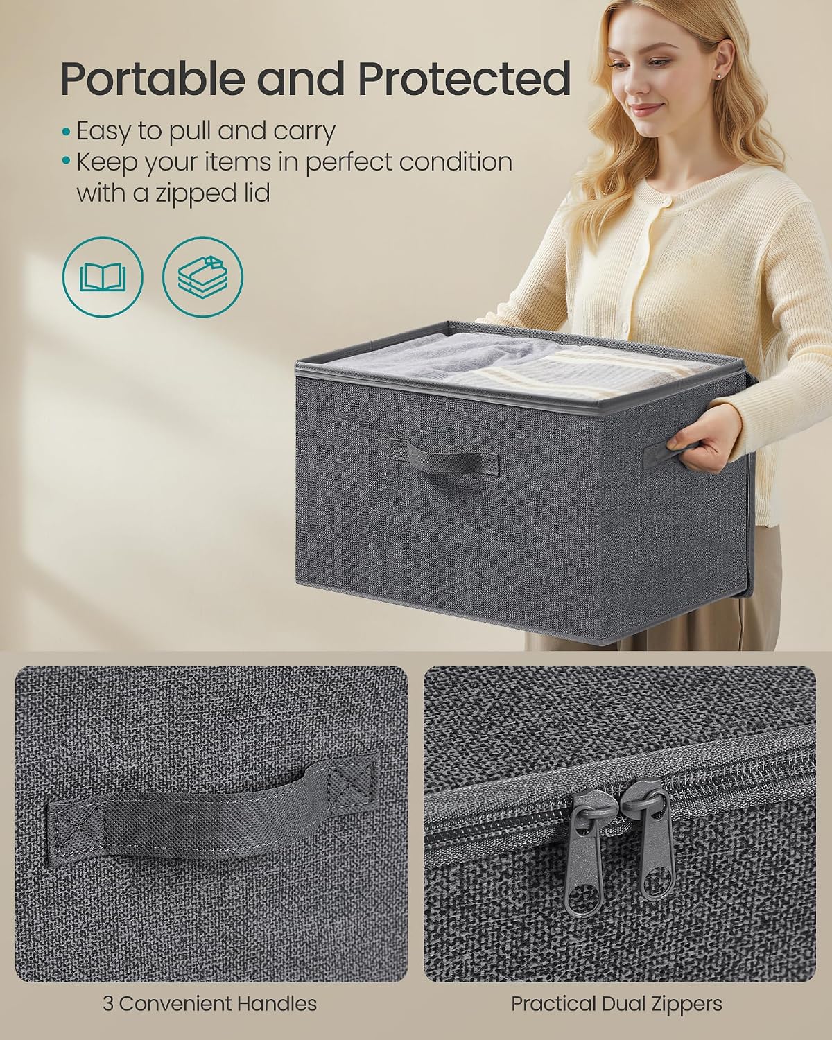 Detalle de SONGMICS TINA RZB050GN03 Storage Boxes, Set of 6, 45L, Slate Grey