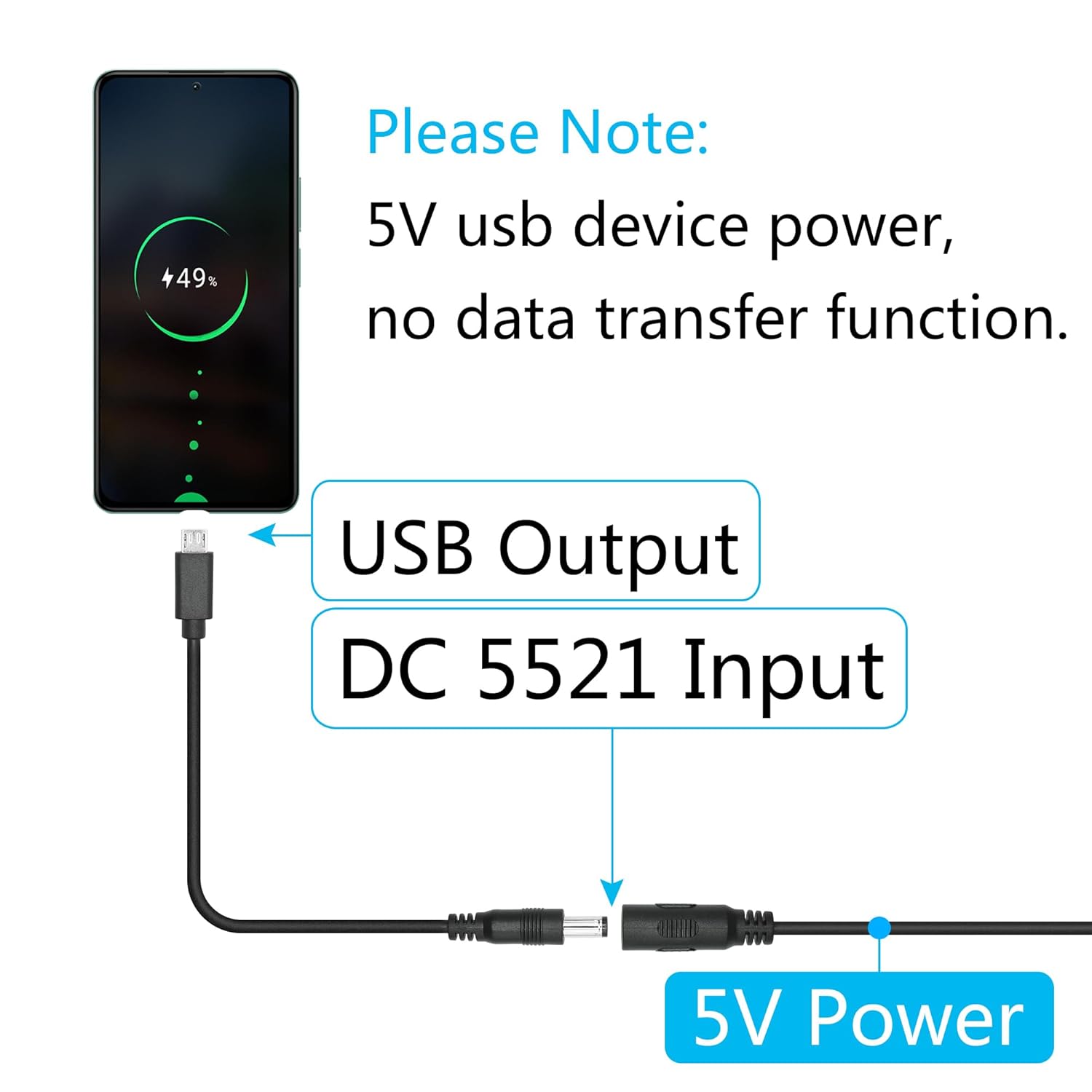 Thumbnail 2 de DC 5521 to Micro USB Power Cable