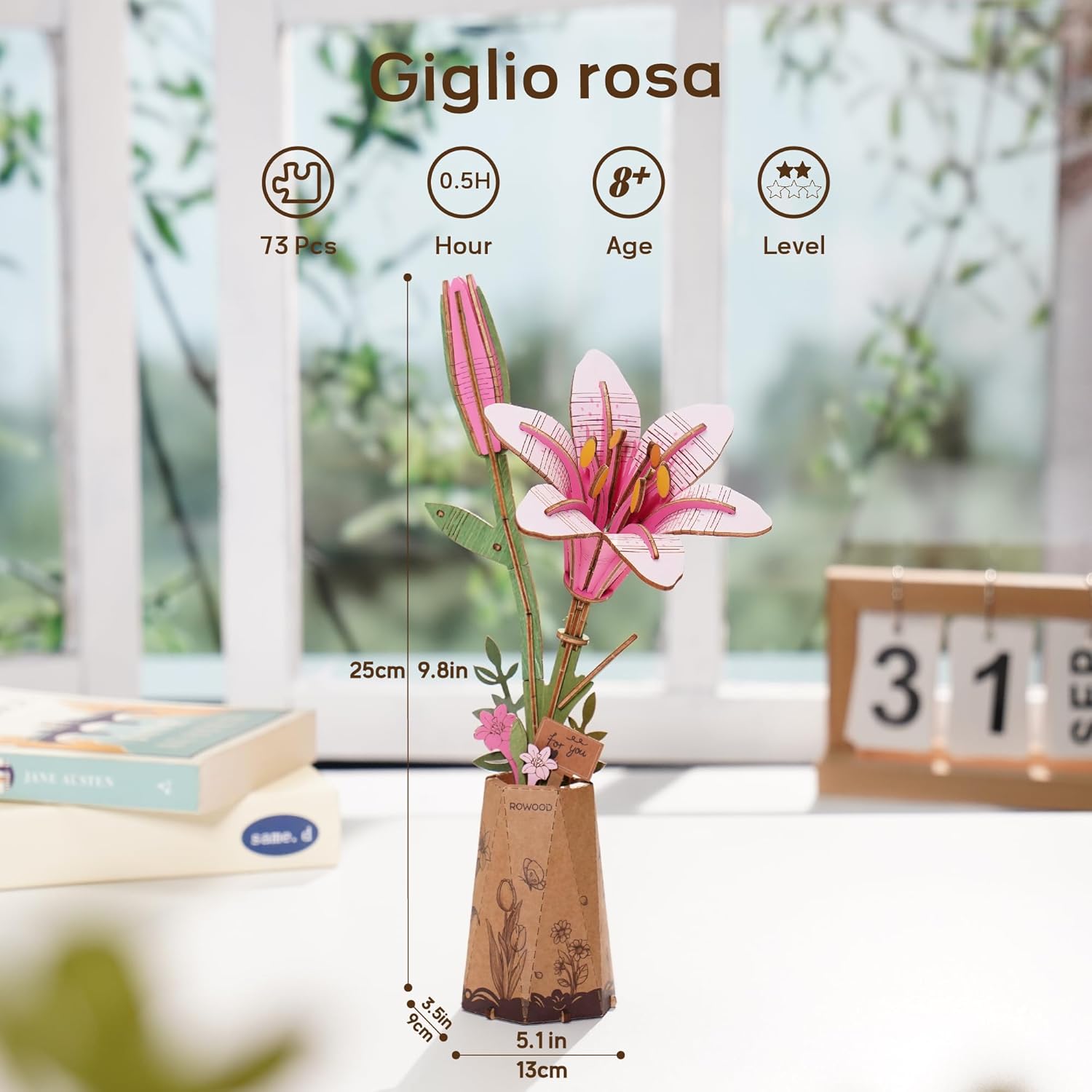 Thumbnail 1 de ROWOOD 3D Wooden Flower Puzzle DIY kit (artificial flower model to assemble) for home décor & Valentine gifting
