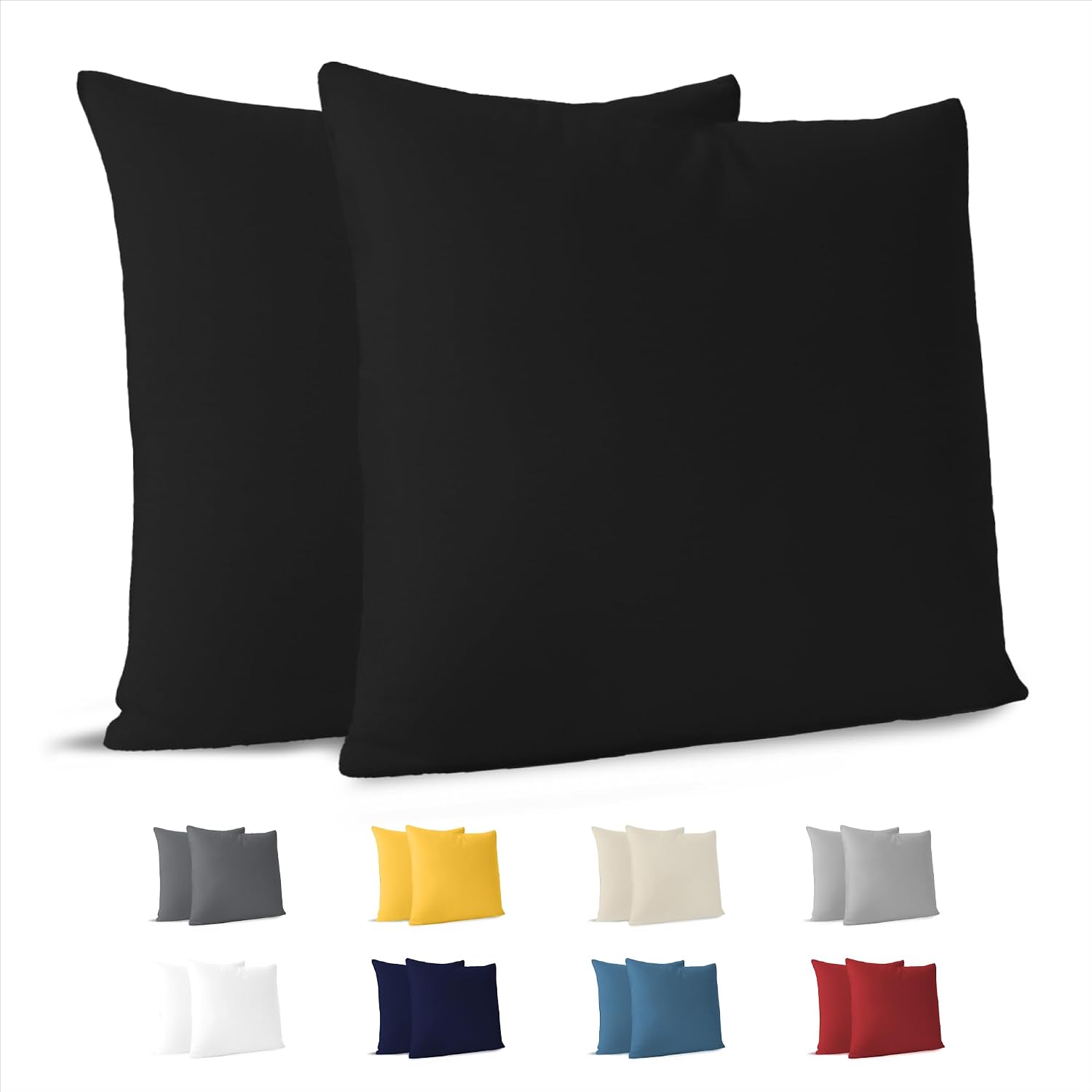 Detalle de Dreamzie Kissenbezug 40x40 cm (Set mit 2) aus 100% Jersey-Baumwolle – schwarz