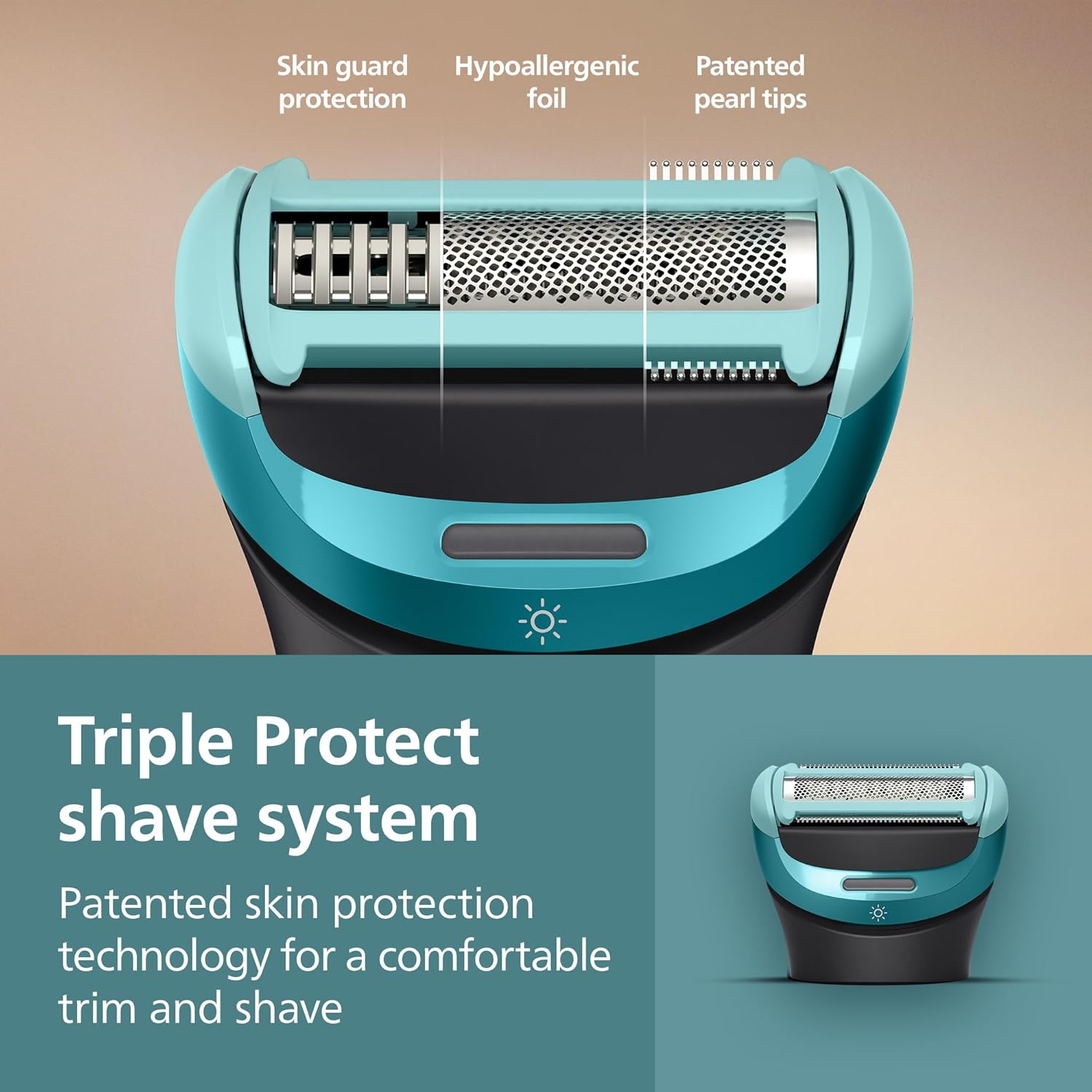 Detalle de Philips Norelco Body Groomer 9000 Series BG9485/50 with UV Sanitizer Cube, wet/dry body trimmer & back attachment
