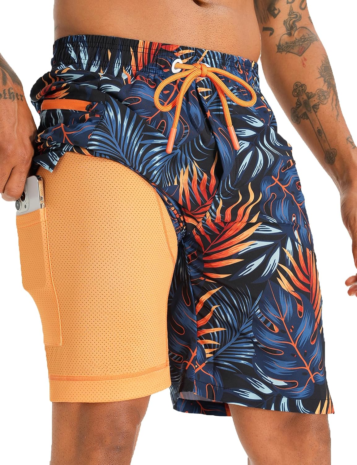 Detalle de APTRO 9" Men's Swim Shorts with Compression Liner and Zip Pocket
