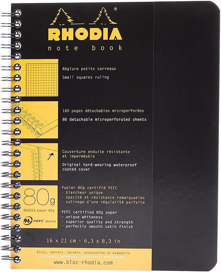 Detalle 2 de RHODIA 193421C Cahier à Spirale A5+ 16 x 21 cm — Petits Carreaux 5x5, 160 pages détachables, papier Clairefontaine 80 g/m², couverture souple