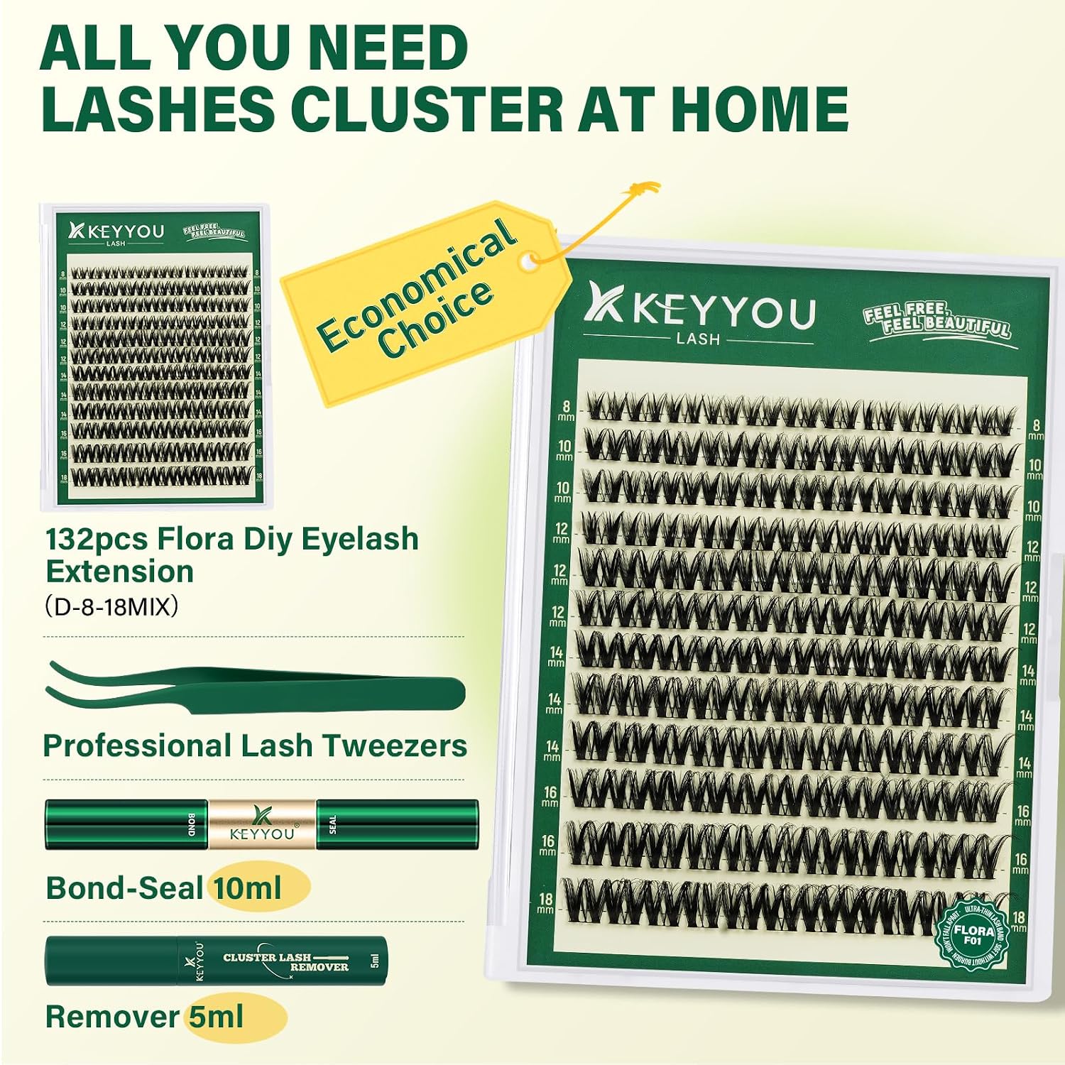 Thumbnail 2 de KEYYOU Flora Lash Clusters Kit Flaunt D Curl 132pcs — Natural Lashes with Waterproof Bond & Remover