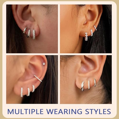 Thumbnail 1 de Halora Silver Earrings for Women: 3-Pair Sterling Silver Hoop Set with Hypoallergenic CZ Hoops