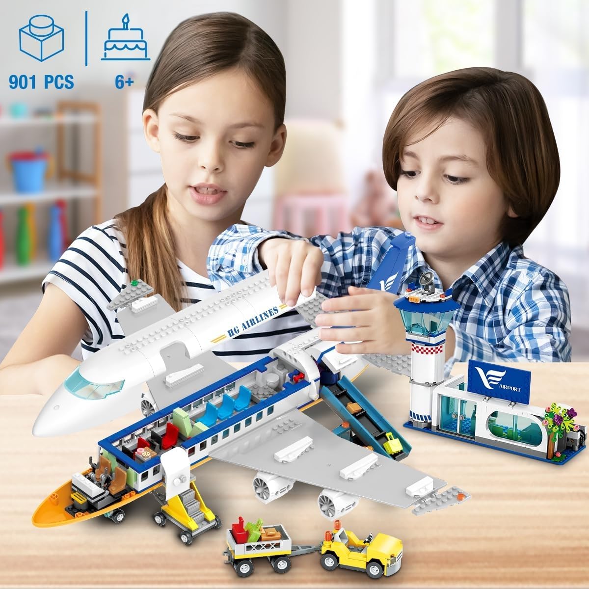 Thumbnail 6 de HOGOKIDS City Avion de passagers (901 pièces) avec lumières LED et terminal d’aéroport