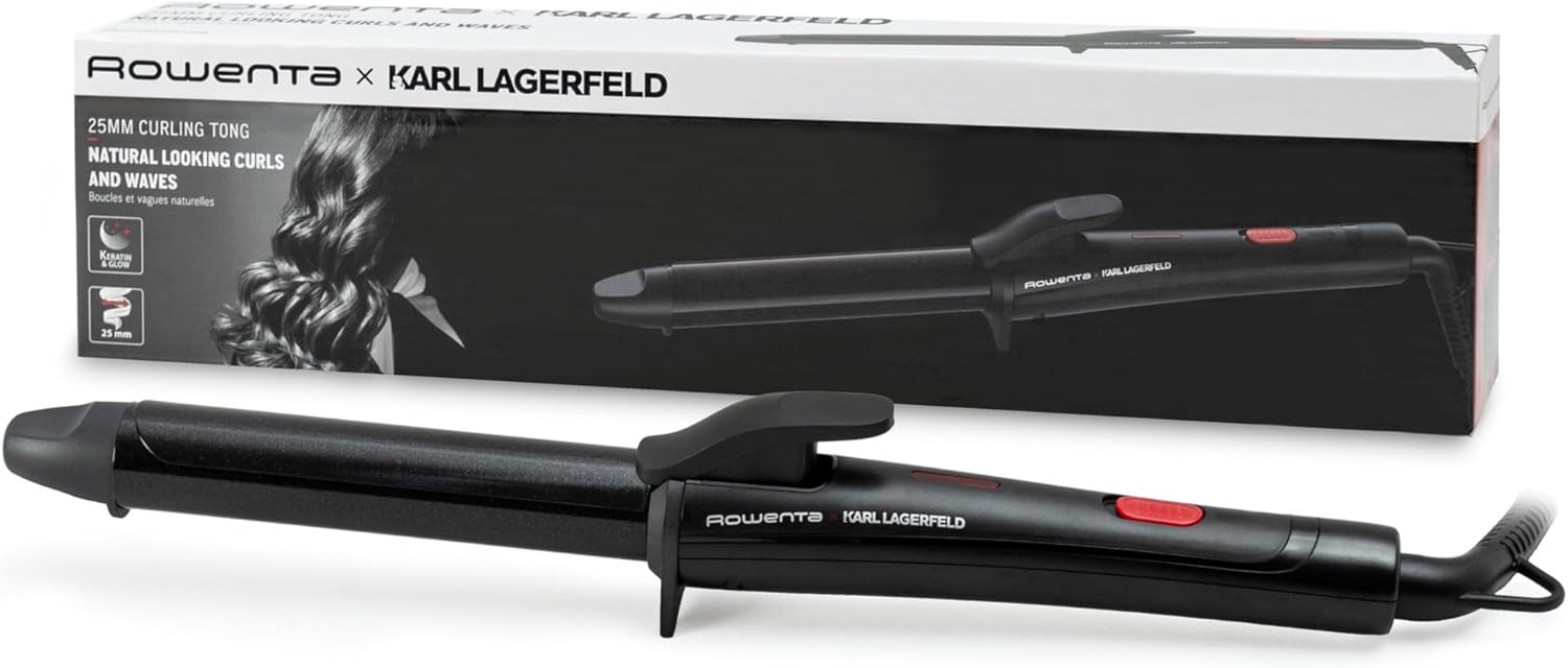 Rowenta x Karl Lagerfeld CF321L ferro arricciacapelli 25 mm con rivestimento Cheratina & Onde Ricci Naturali, 200°C