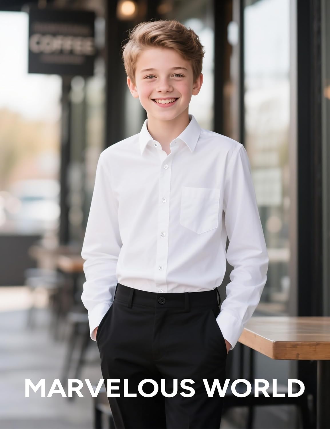 Detalle de Marvelous World Boys dress shirt 2 extra buttons