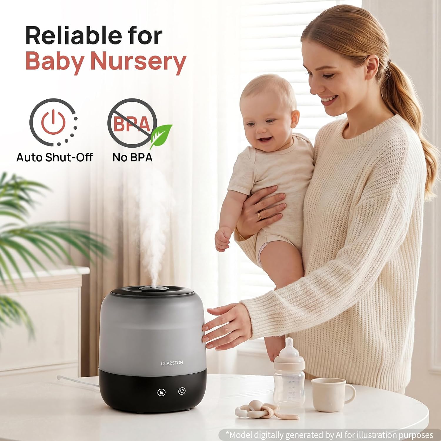 Detalle 2 de CLARSTON 10056 Cool Mist Humidifier, 2 L Top-Fill with 360° Nozzle