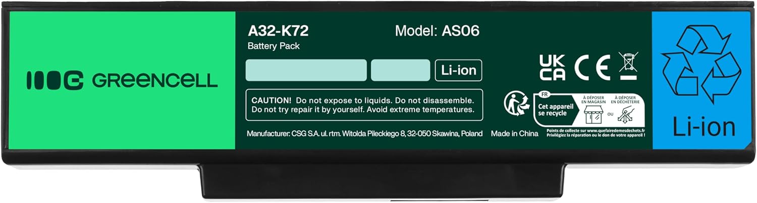 Detalle de Green Cell Batteria Asus A32-K72 per Portatile: 4400 mAh di affidabilità compatibile