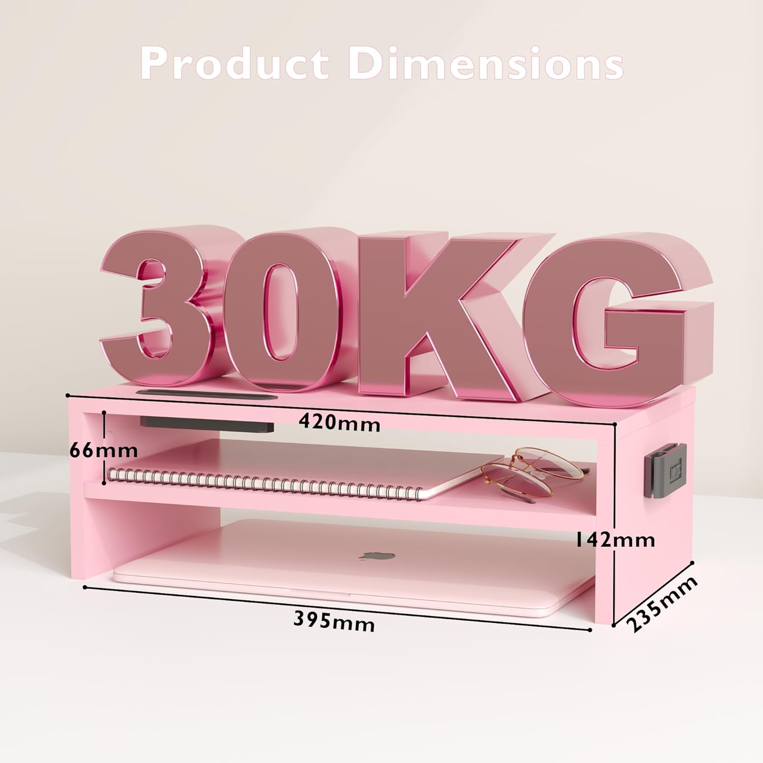 Thumbnail 2 de BONTEC Wood Monitor Stand Riser: 2-Tier Desk Stand with Smartphone Holder and Cable Management