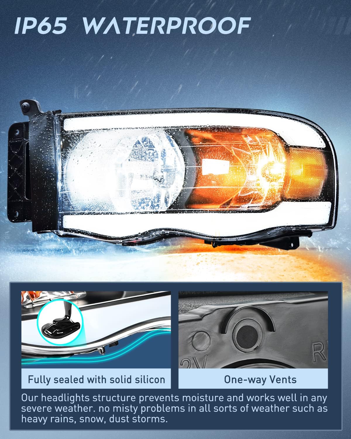 Thumbnail 4 de Nilight LED DRL Headlight Assembly (Black Housing + Clear Reflector) for 2002–2005 Dodge Ram 1500/2500/3500