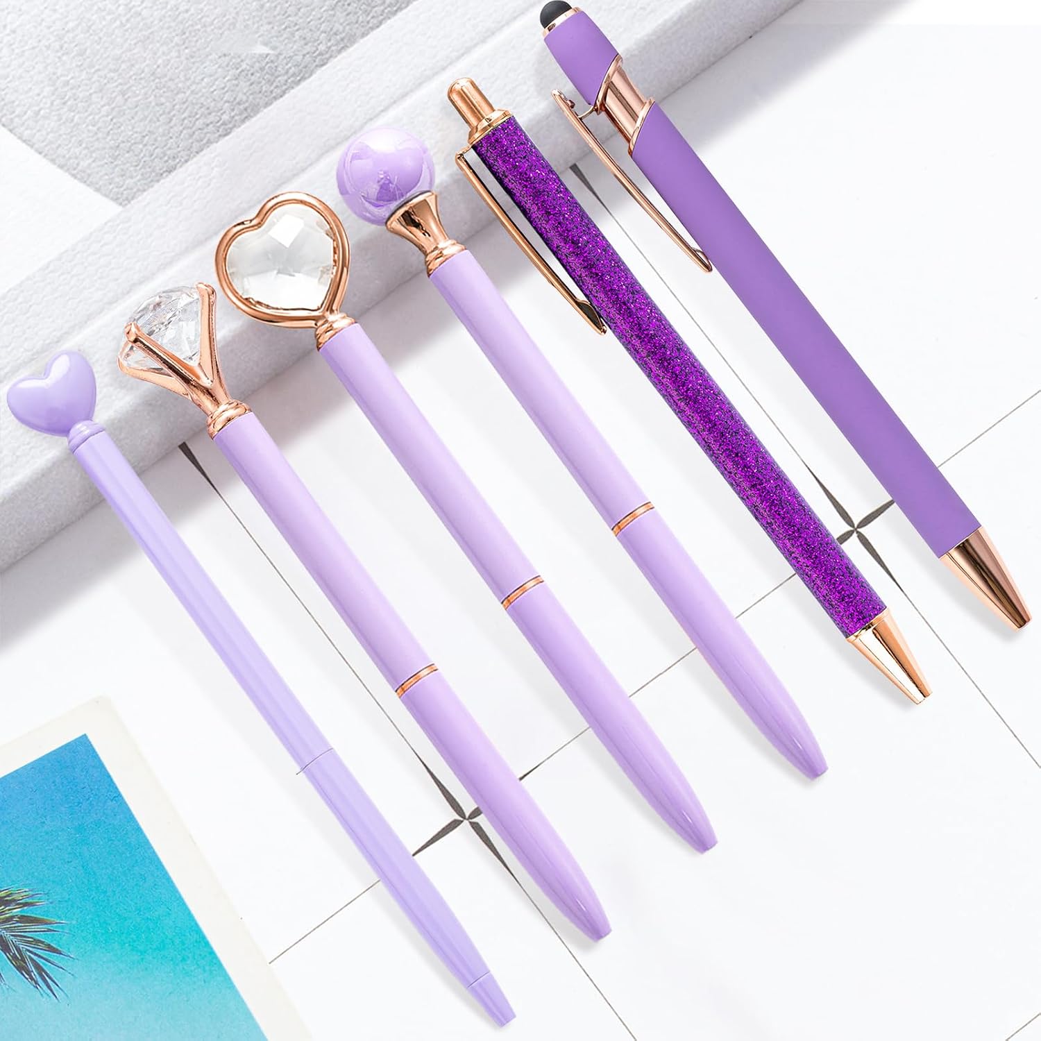 Detalle 2 de YOXMJDB Model 1 Purple Ballpoint Pens, 6-Piece Metal Set with 1.0mm Black Ink