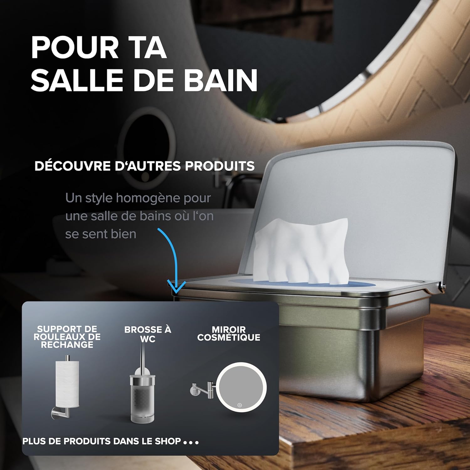 Thumbnail 6 de ovimar Boîte à lingettes humides avec couvercle en acier inoxydable poli — élégant rangement mural