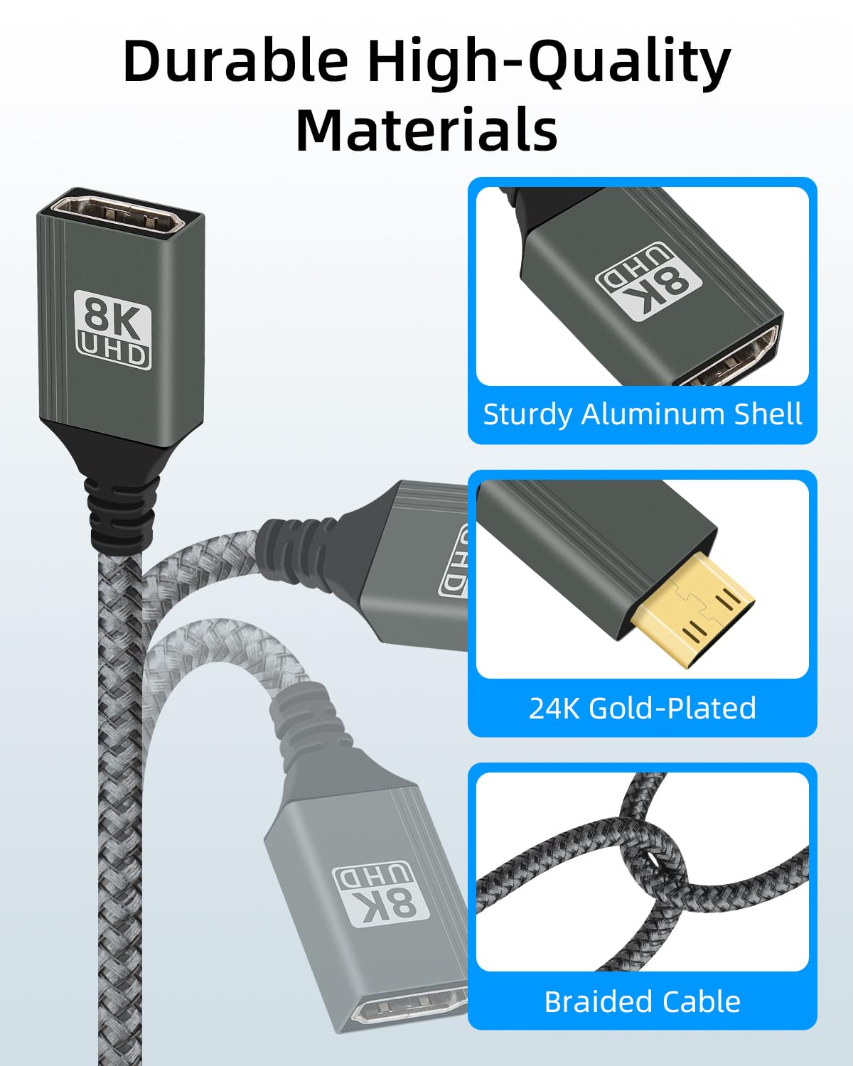 Thumbnail 4 de RIIEYOCA 8K HDTV 2.1 Mini HDTV Adapter Cable (15cm) – Straight Male to Female