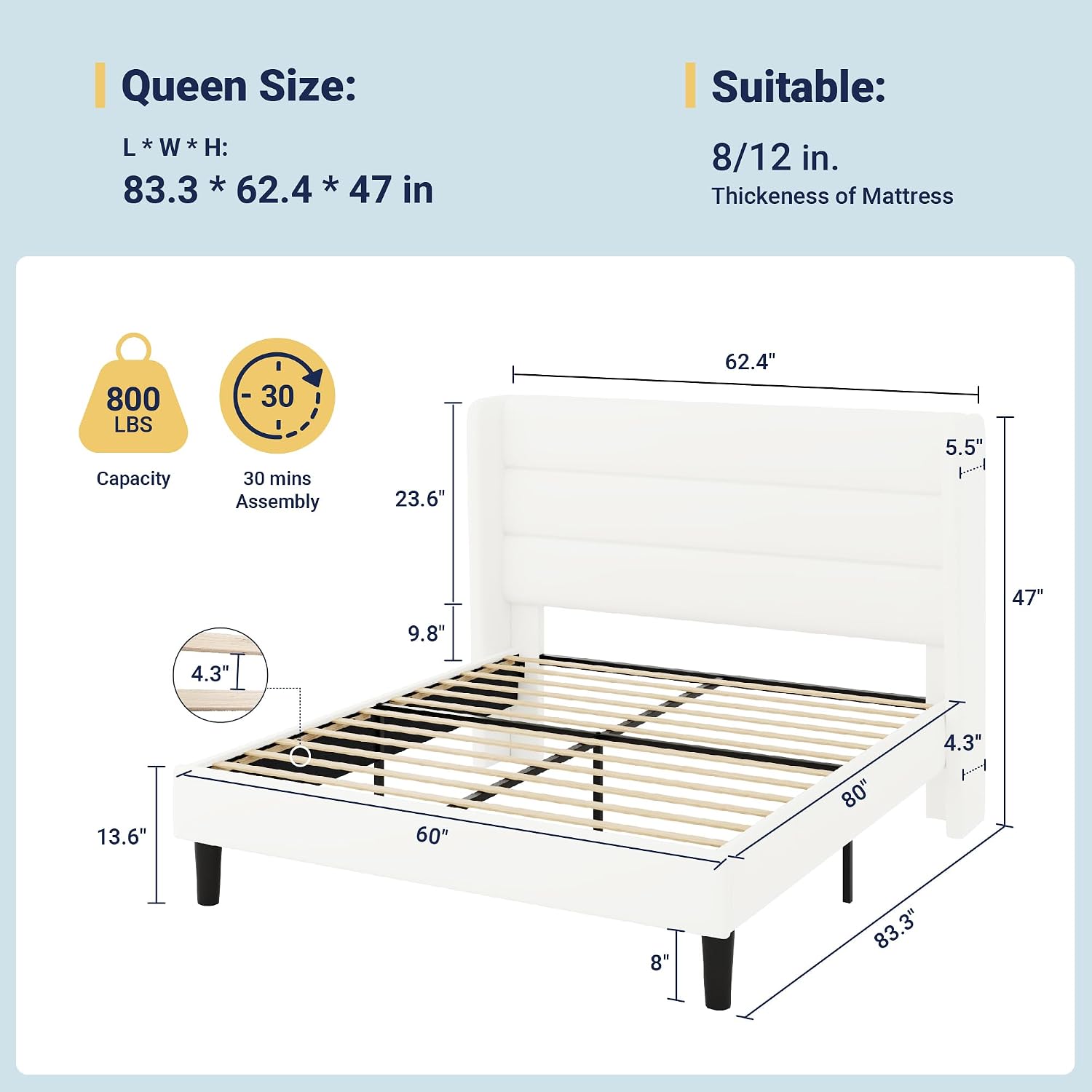 Detalle 2 de Allewie Queen Size Platform Bed Frame