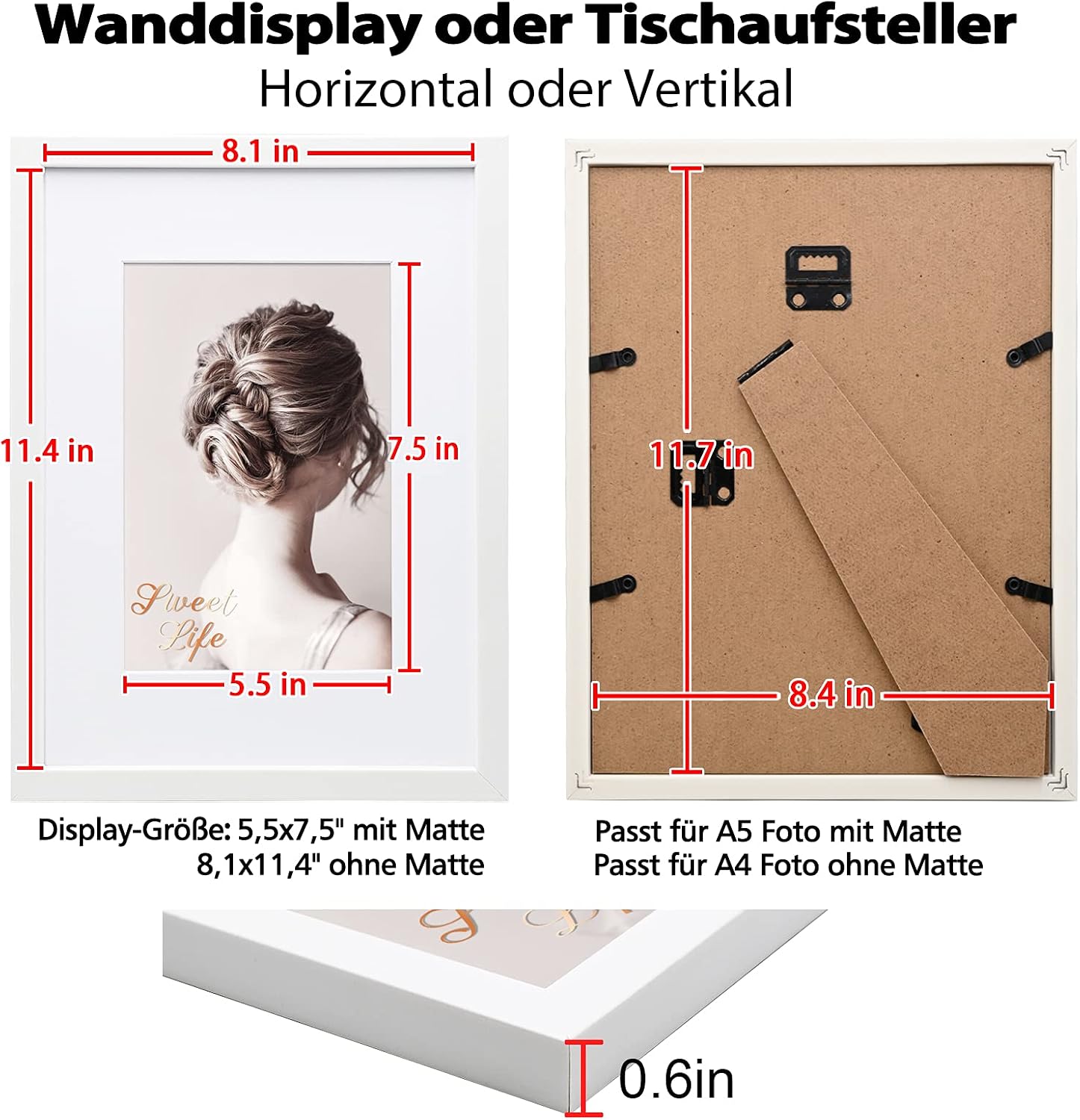 Detalle de Egofine Bilderrahmen A4 – Holzrahmen mit Acrylglas, 21 x 29,7 cm, 4er Set