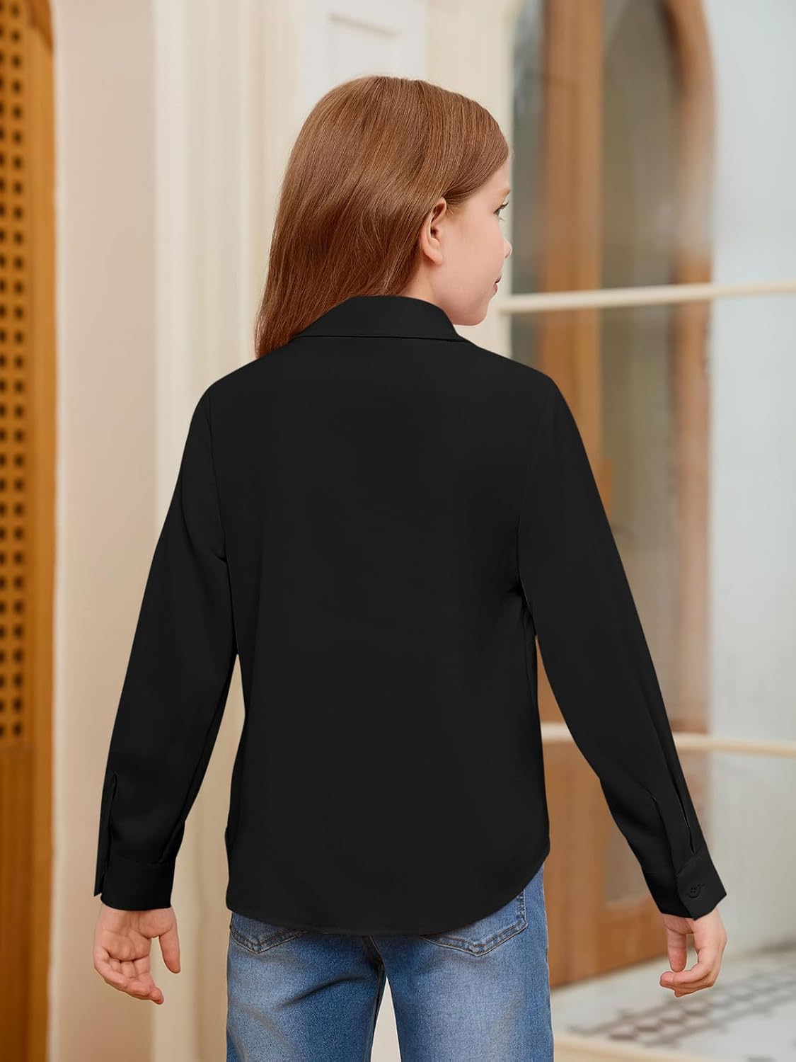 Detalle de Haloumoning meisjesblouse met lange mouwen, knoopsluiting en rechte pasvorm