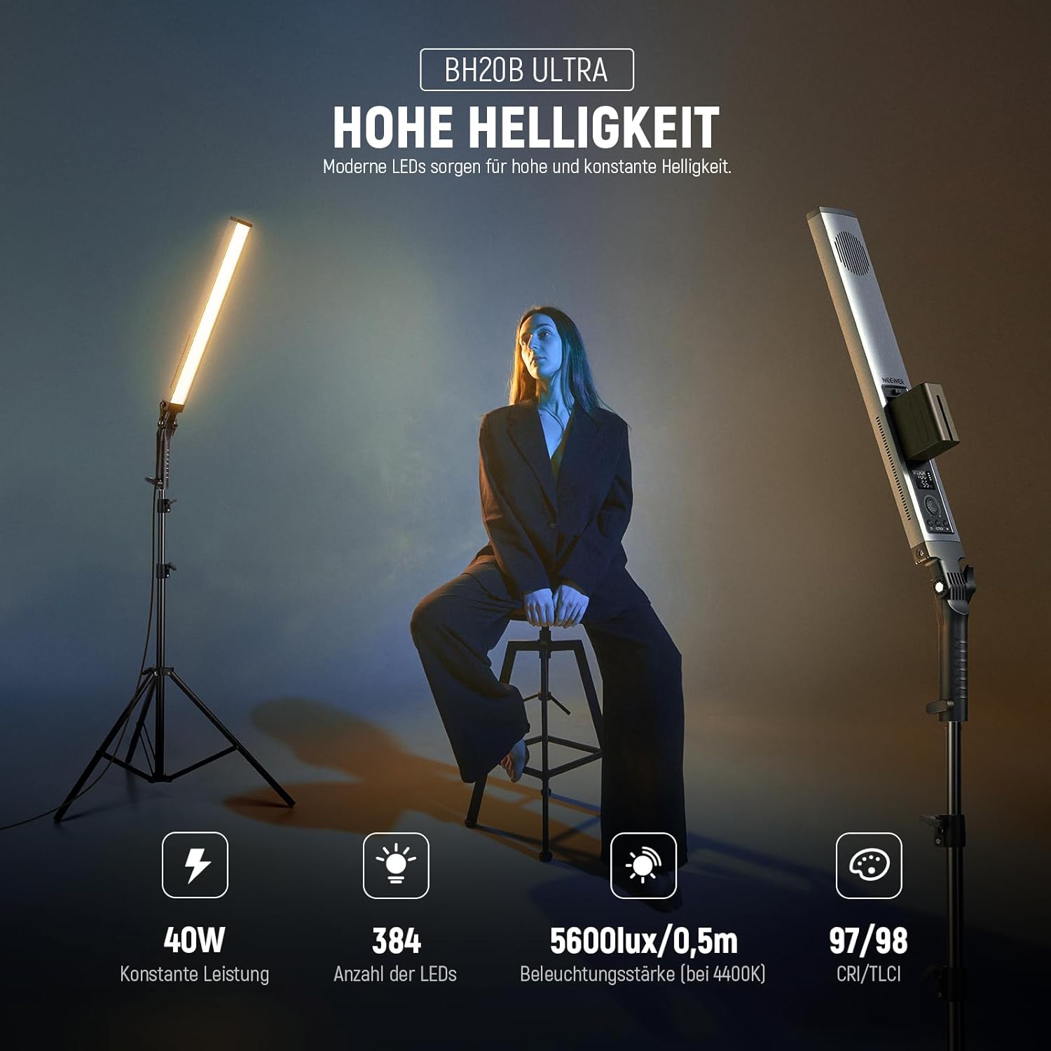 Thumbnail 1 de NEEWER 2,4G bicolor LED Videoleuchte Lichtstab-Set BH20B ULTRA (3200K–5600K, CRI97+)