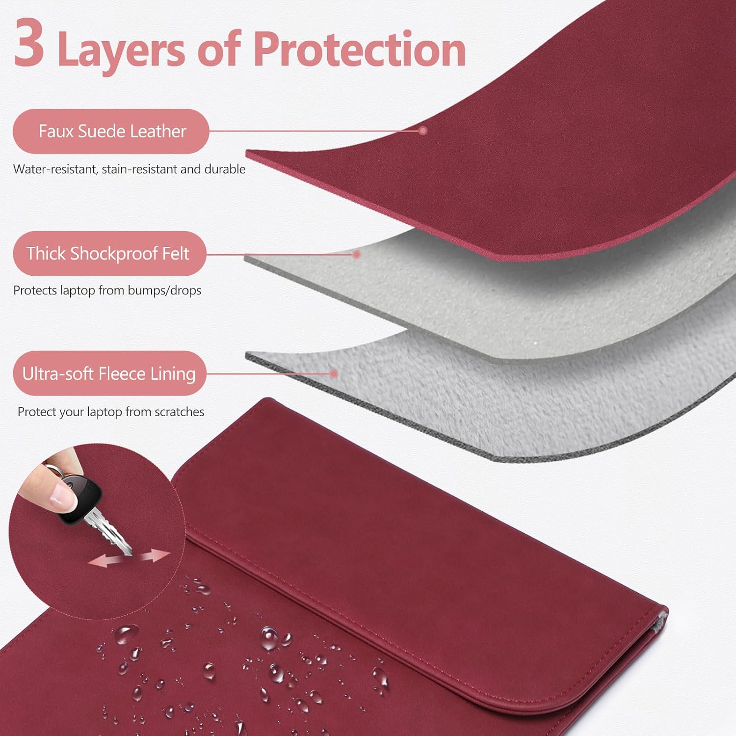 Thumbnail 2 de HYZUO 13.3–14 Inch Laptop Sleeve Case in Faux Suede Leather, Wine Red
