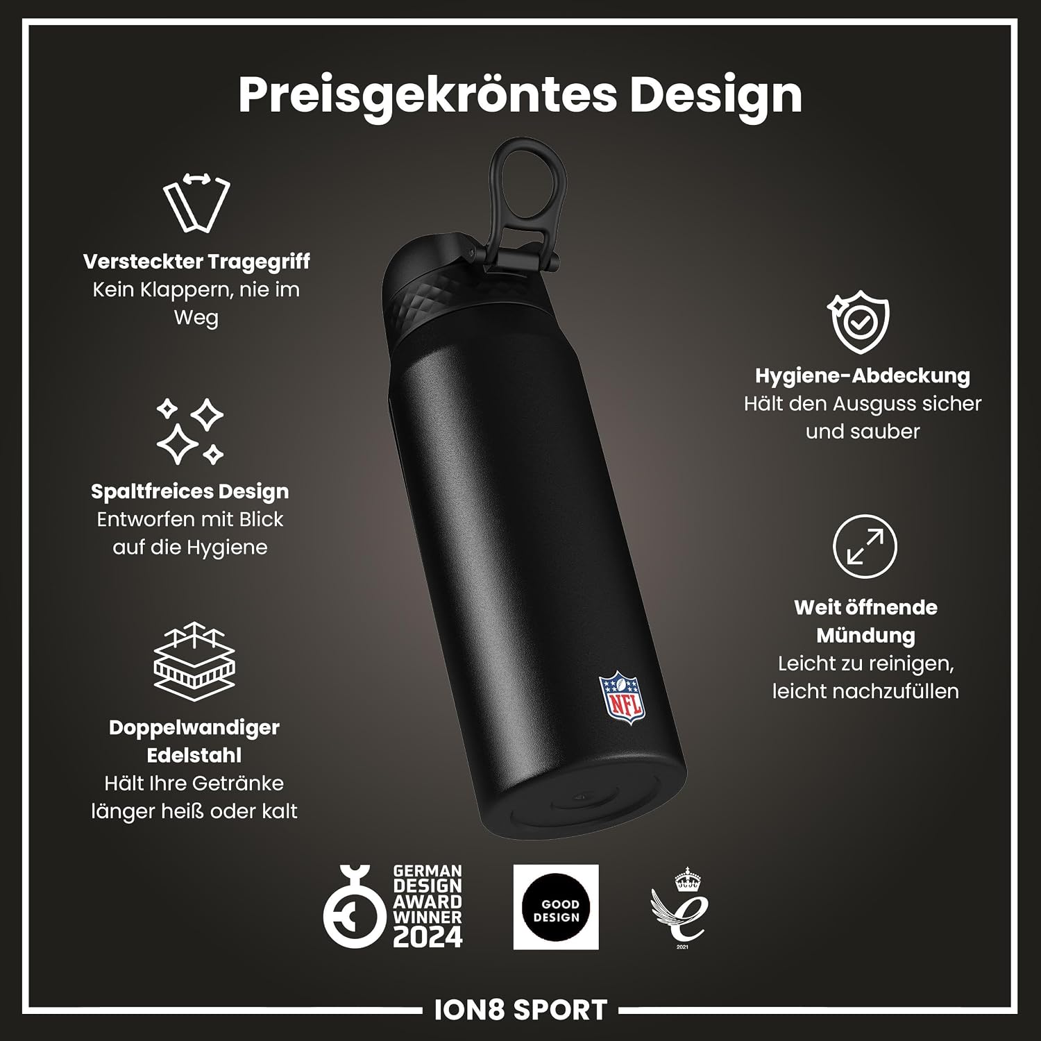 Thumbnail 5 de ion8 NFL Edelstahl-Trinkflasche 750 ml 🥤