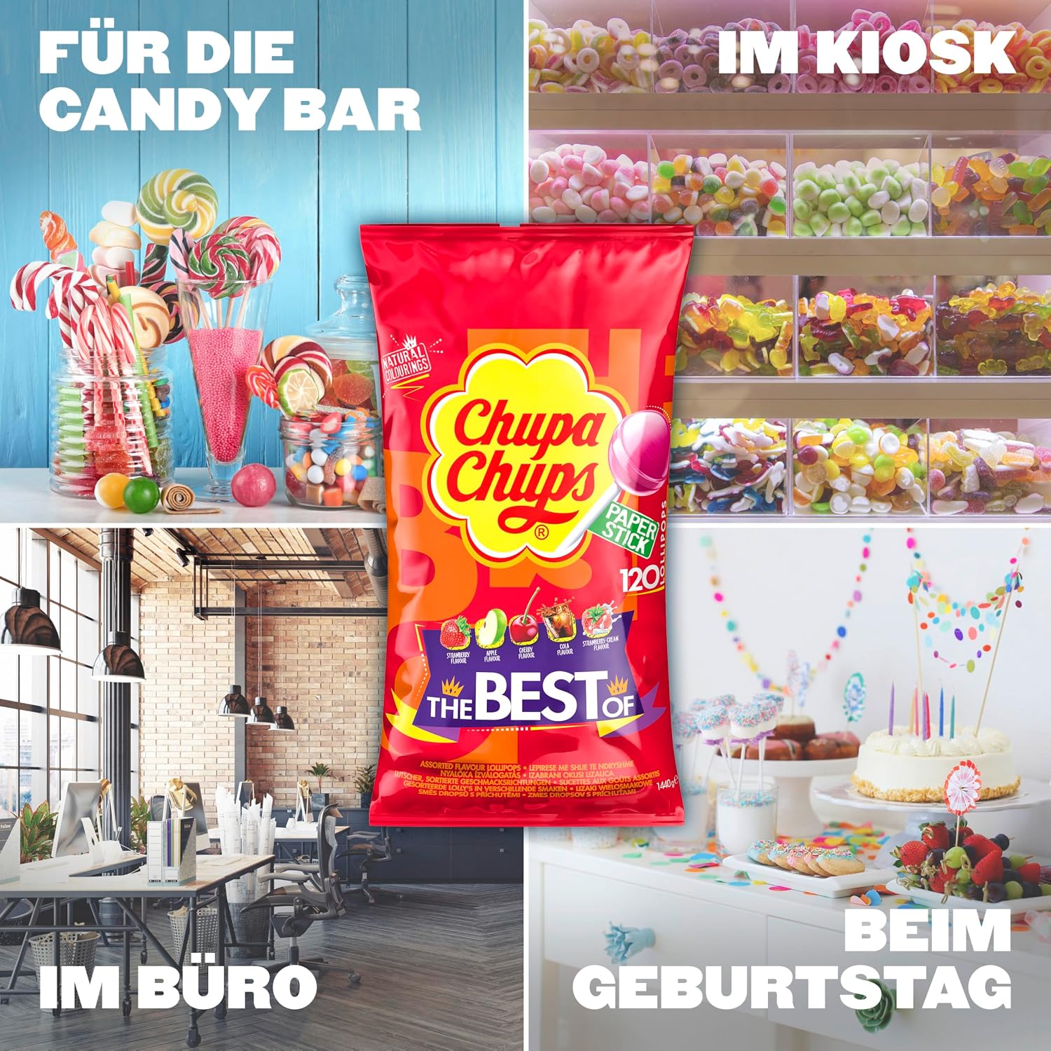 Detalle de Chupa Chups Best of Lollipop Beutel – 120 Lollis in 5 Geschmacksrichtungen