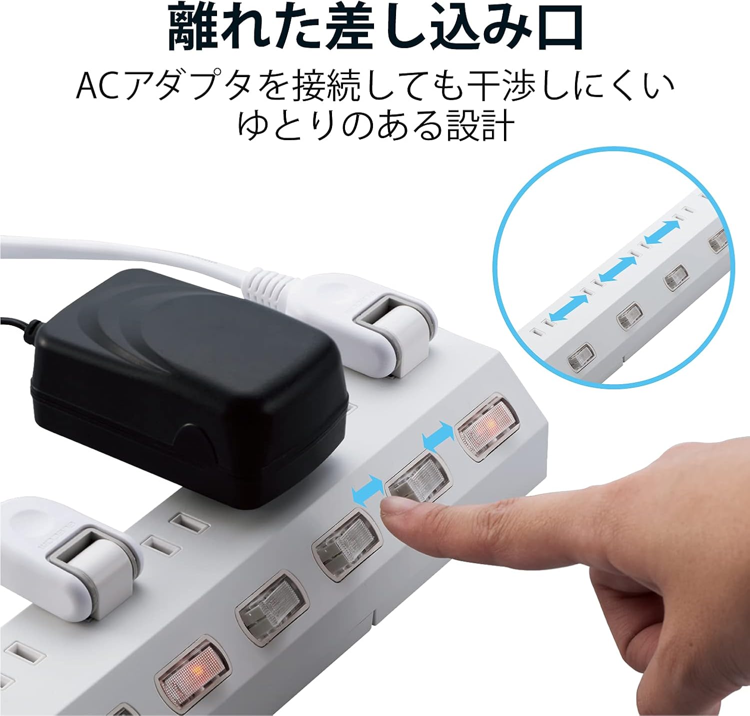 Detalle 2 de エレコム ECT-1625WH 電源タップ 10個口・個別スイッチ・雷ガード・2.5m