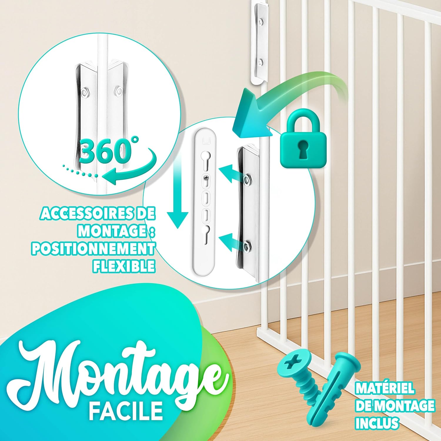 Thumbnail 3 de KIDUKU Barrière de sécurité enfant pour cheminée, version grande 480 cm, grille métal pliable avec porte (8 éléments)