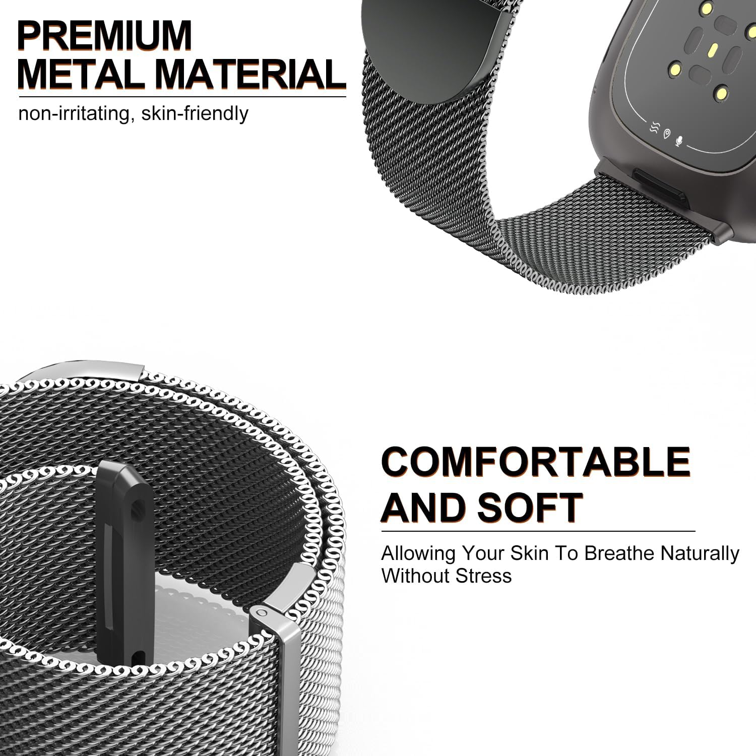 Detalle de Higgs Magnetic Mesh Strap for Fitbit Versa 3/4 & Sense 2 – Graphite